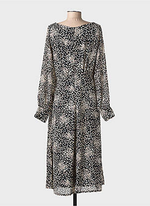 Rochie midi imprimeu fantezie mâneci lungi negru ICHI femeie
