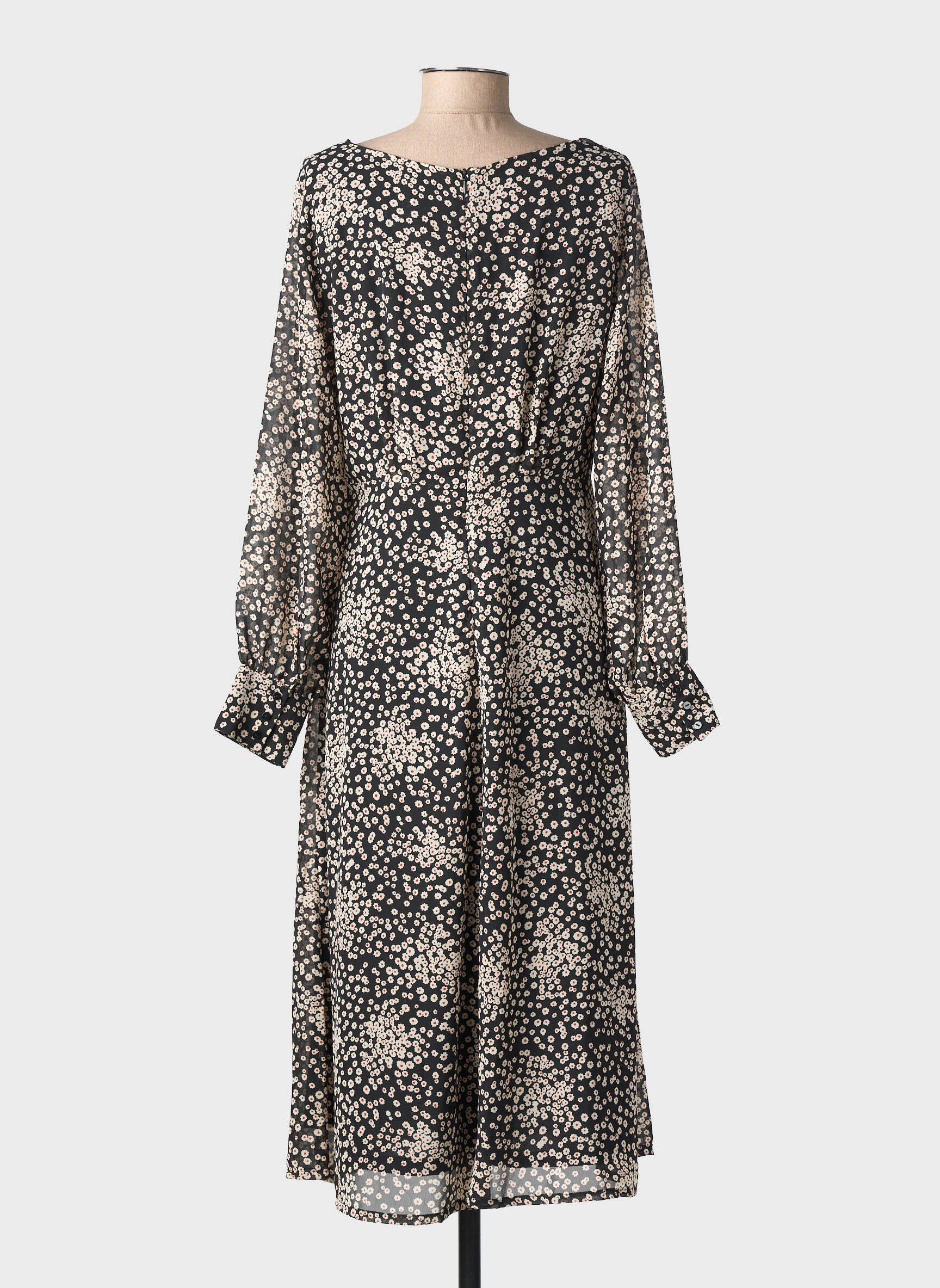 Rochie midi imprimeu fantezie mâneci lungi negru ICHI femeie