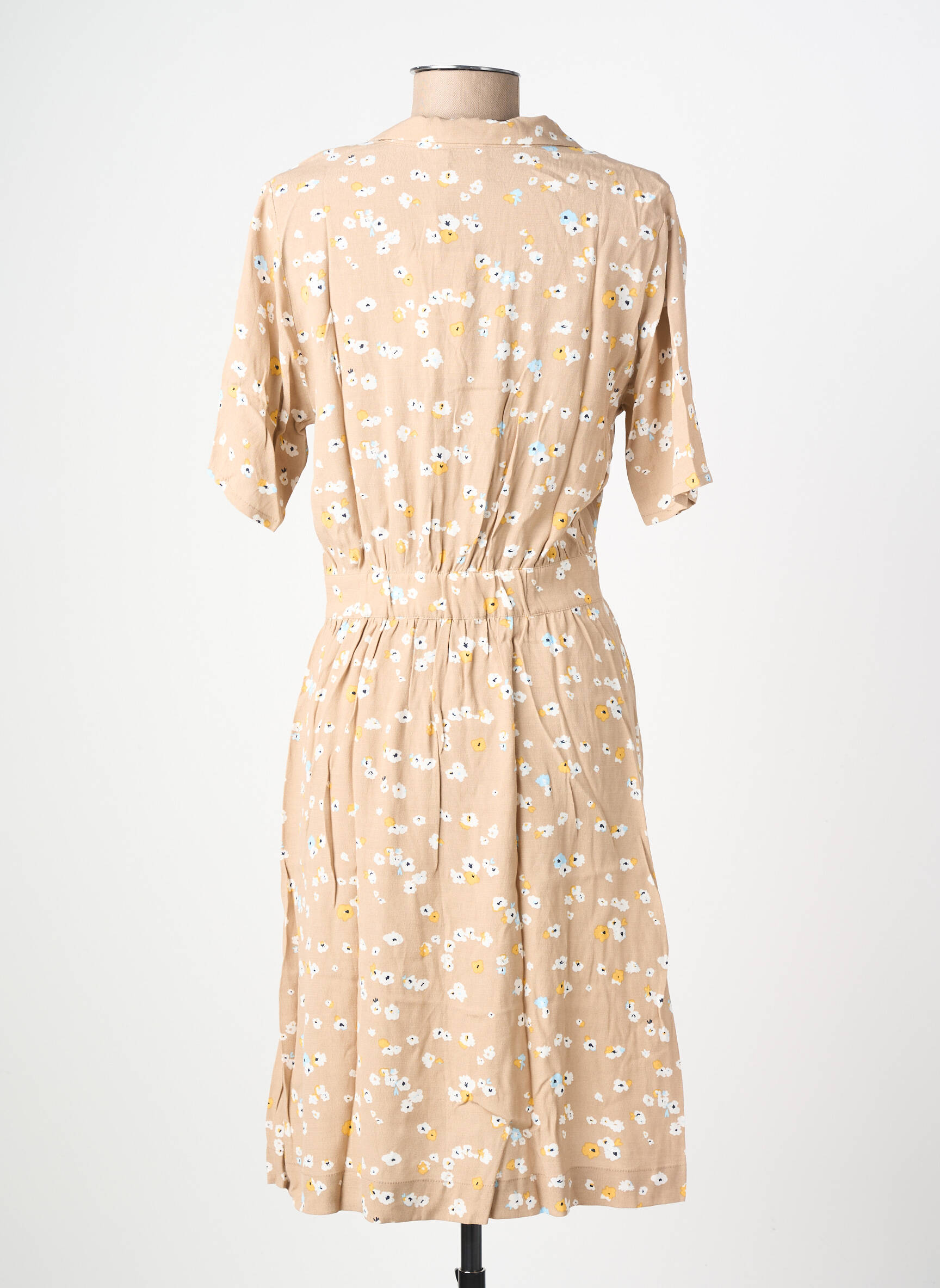Rochie midi imprimeu fantezie mâneci scurte bej ICHI femeie