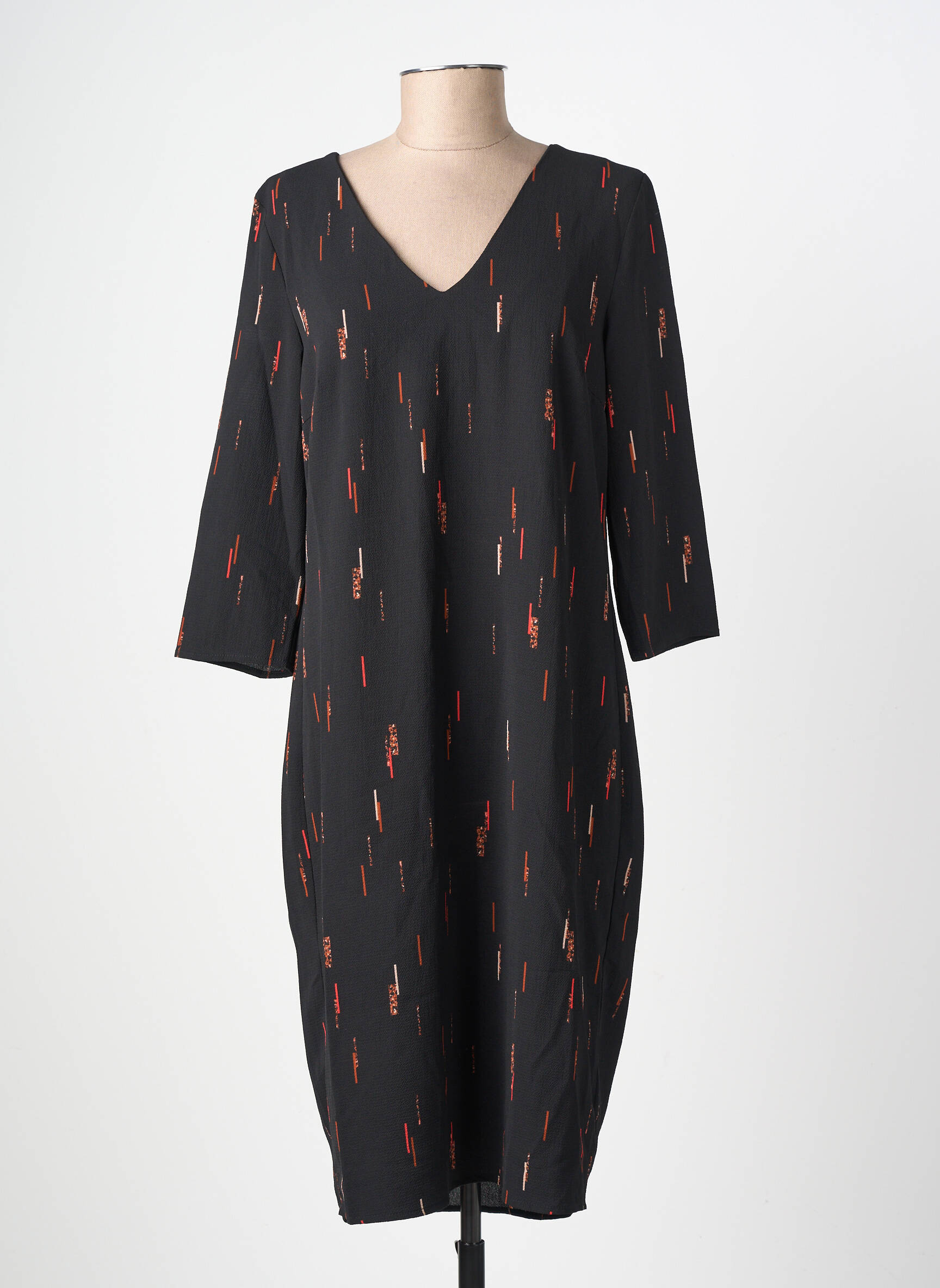 Rochie midi imprimeu fantezie mâneci lungi negru ICHI femeie