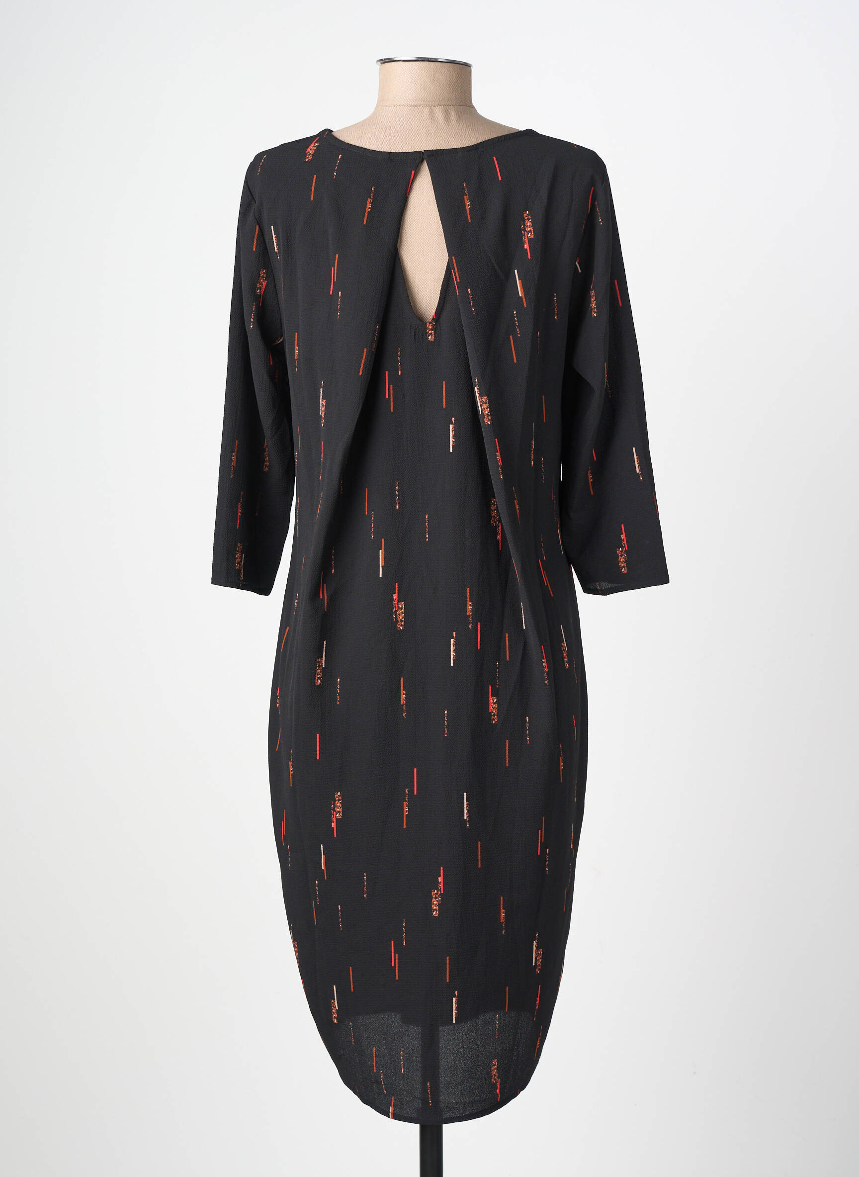 Rochie midi imprimeu fantezie mâneci lungi negru ICHI femeie