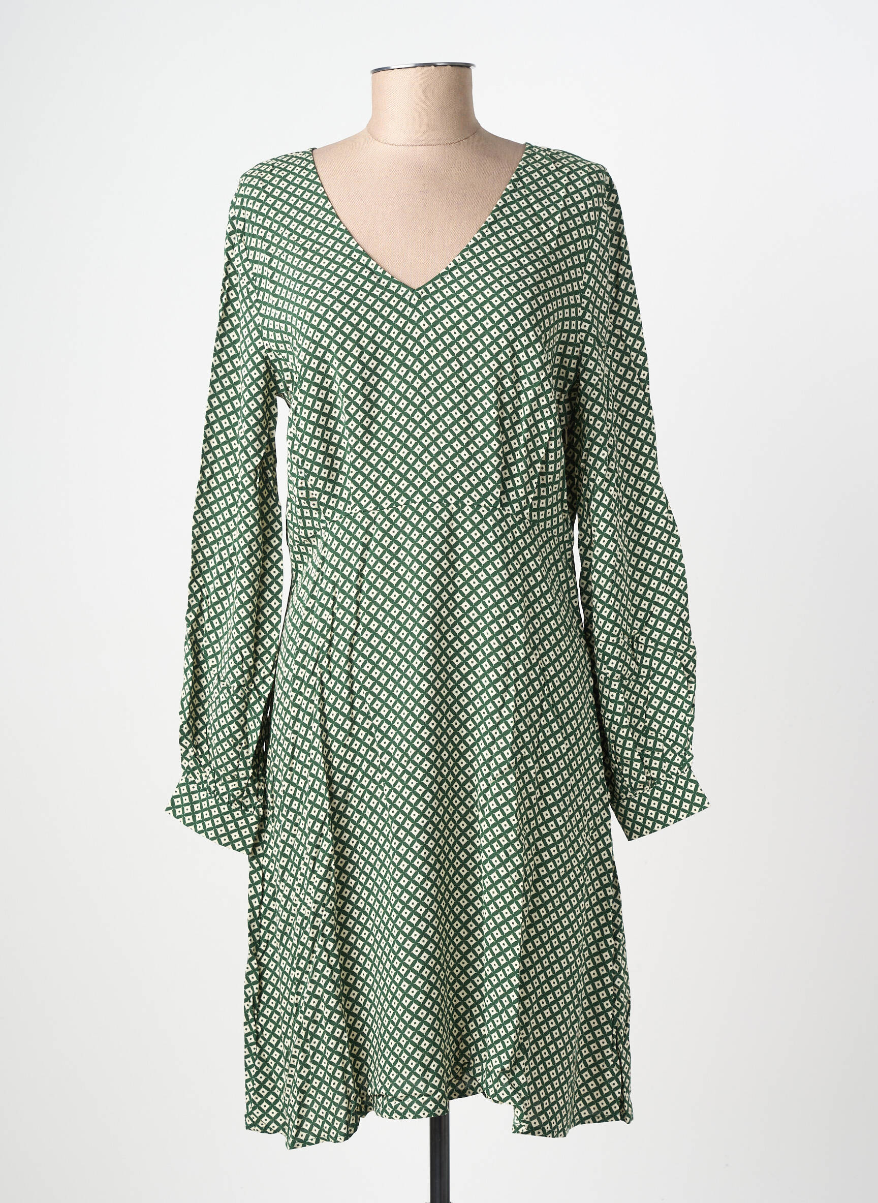 Rochie scurtă croială evazată mâneci lungi verde ICHI femeie