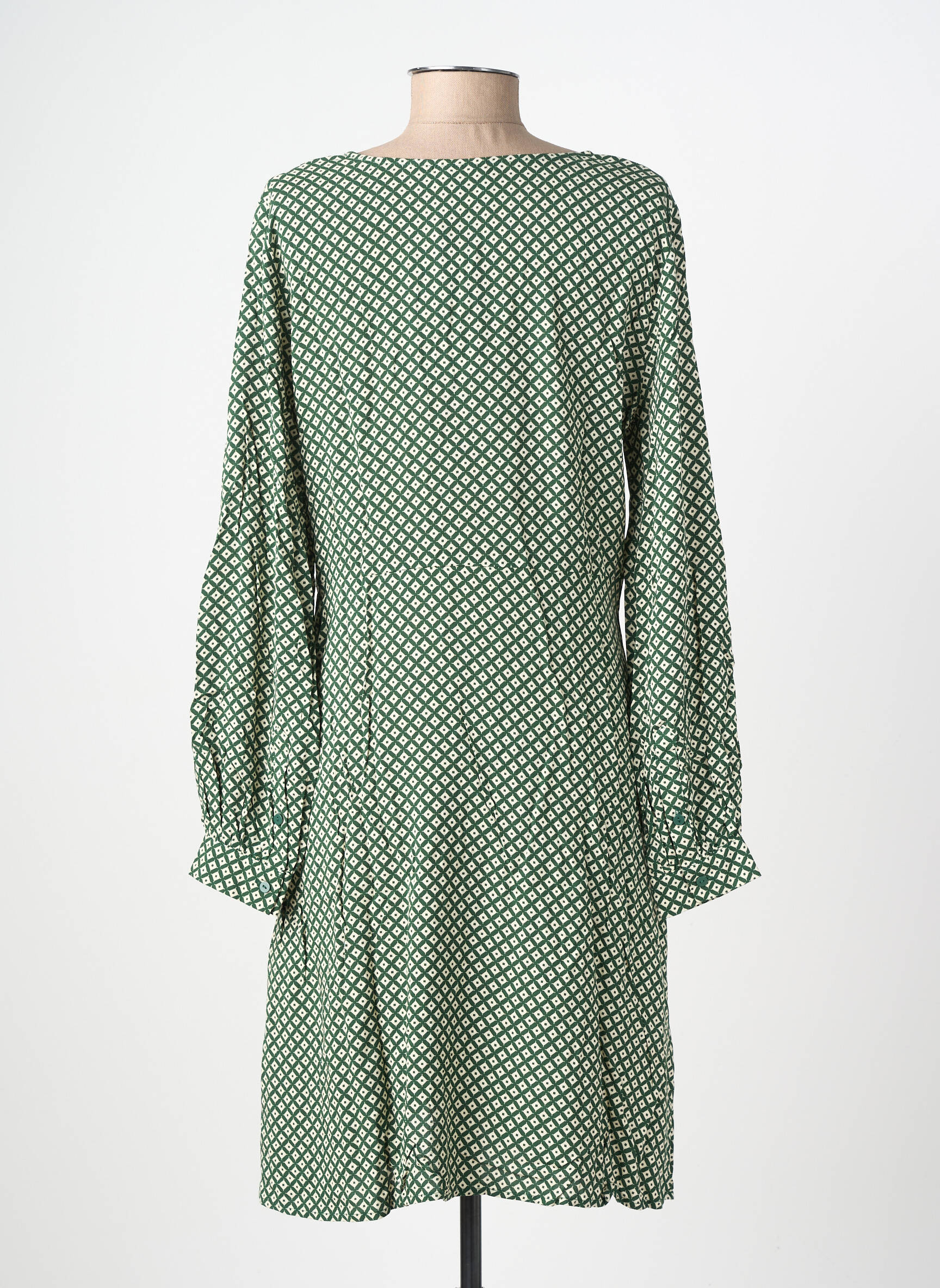 Rochie scurtă croială evazată mâneci lungi verde ICHI femeie