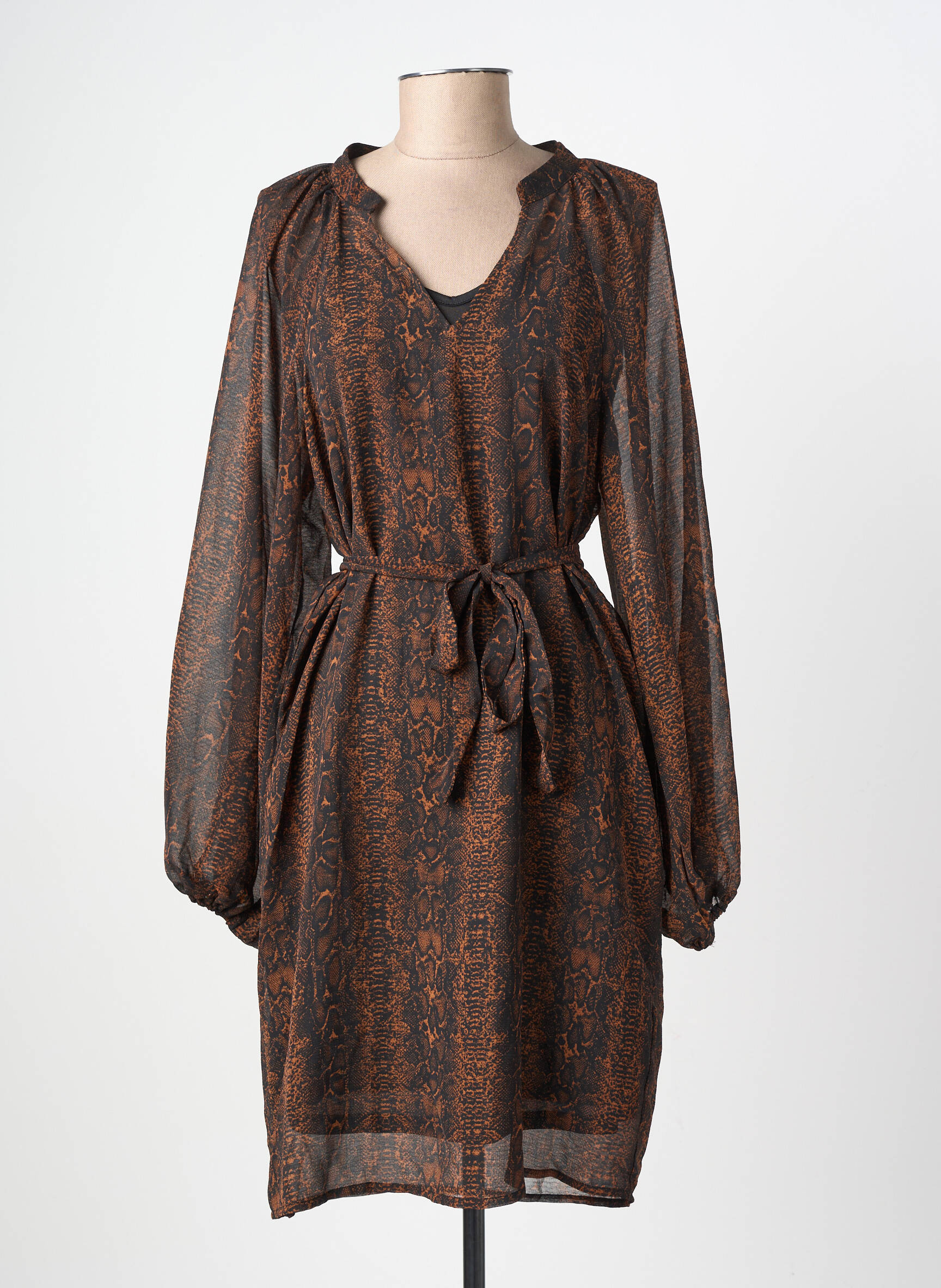 Rochie scurtă mâneci lungi mâneci lungi maro ICHI femeie