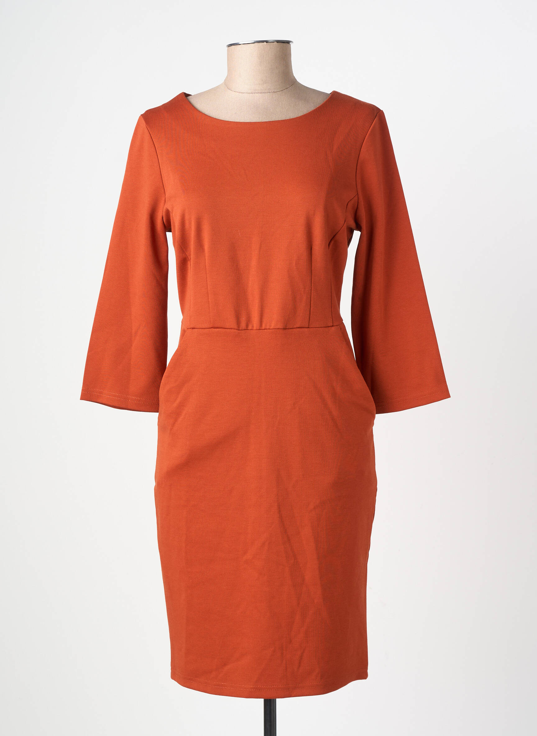 Rochie midi mâneci 3/4 mâneci 3/4 portocalie ICHI femeie