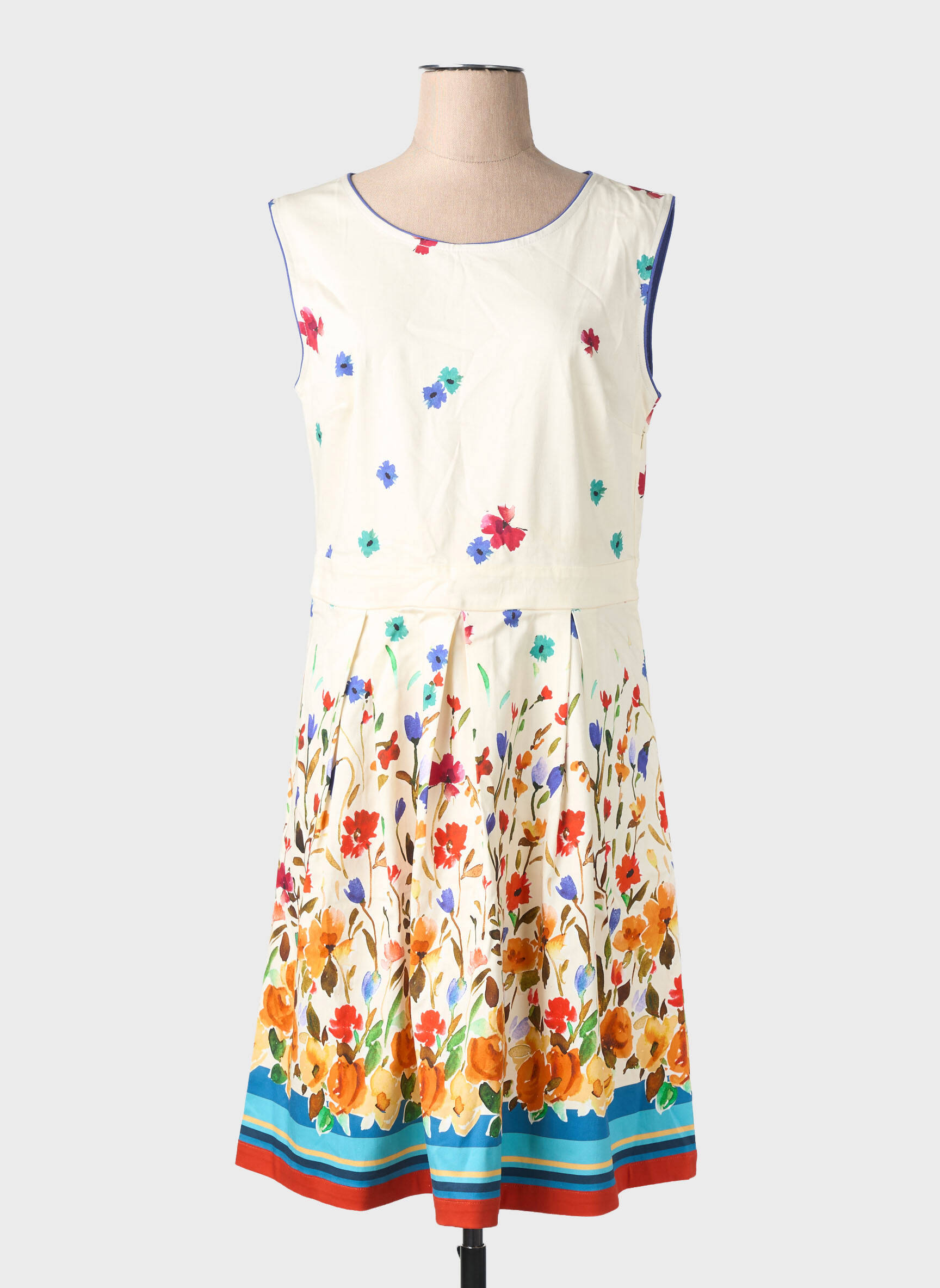 Rochie midi imprimeu fantezie fără mâneci bej LE PETIT BAIGNEUR femeie