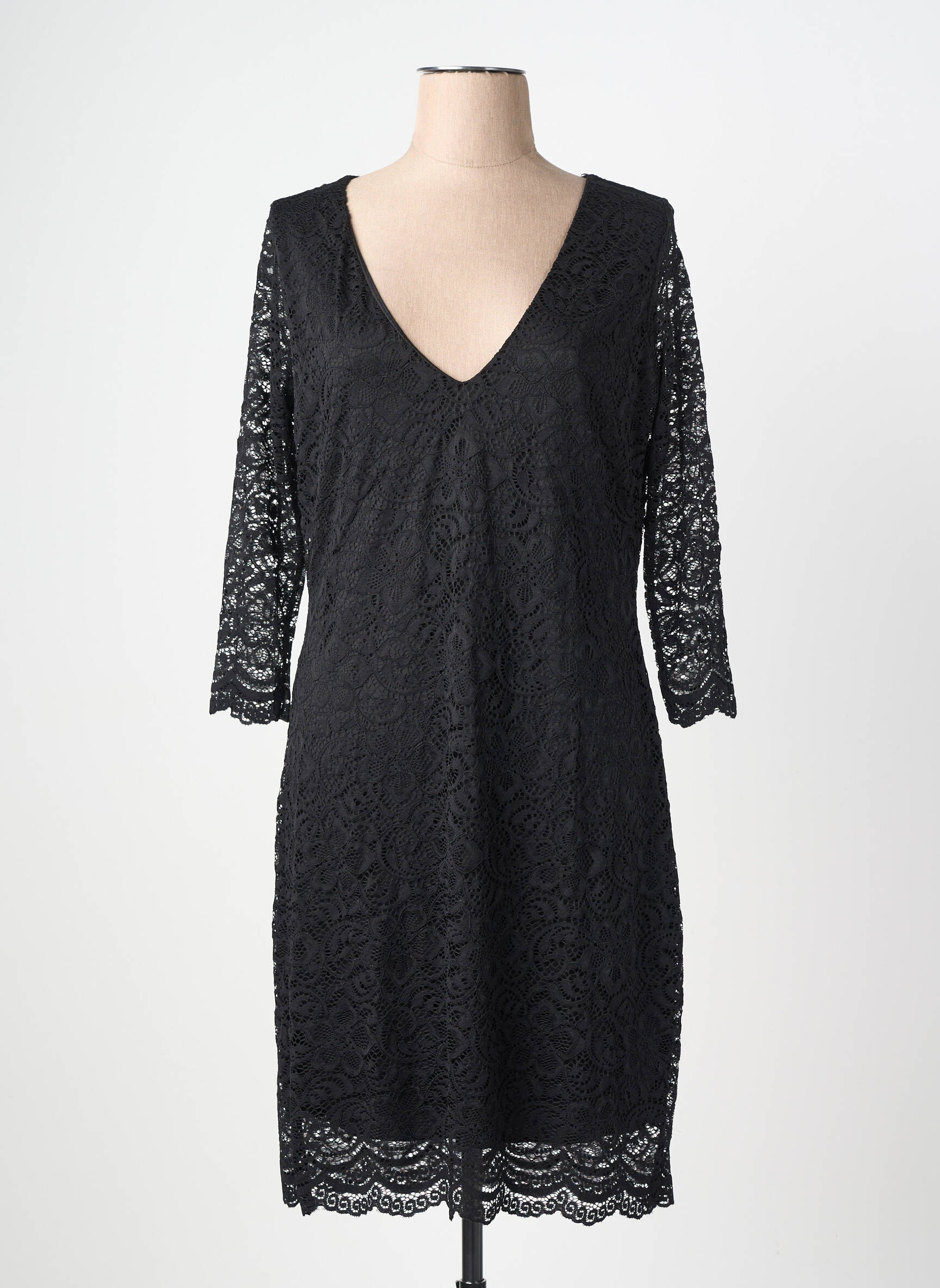 Rochie scurtă mâneci 3/4 mâneci 3/4 negru REVD'ELLE femeie