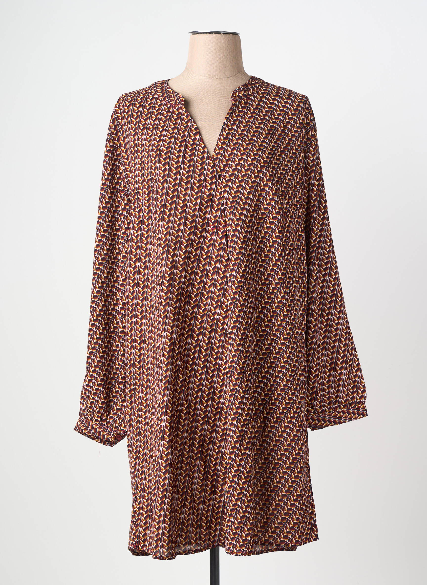 Rochie scurtă croială evazată mâneci lungi maro CHRISTY femeie