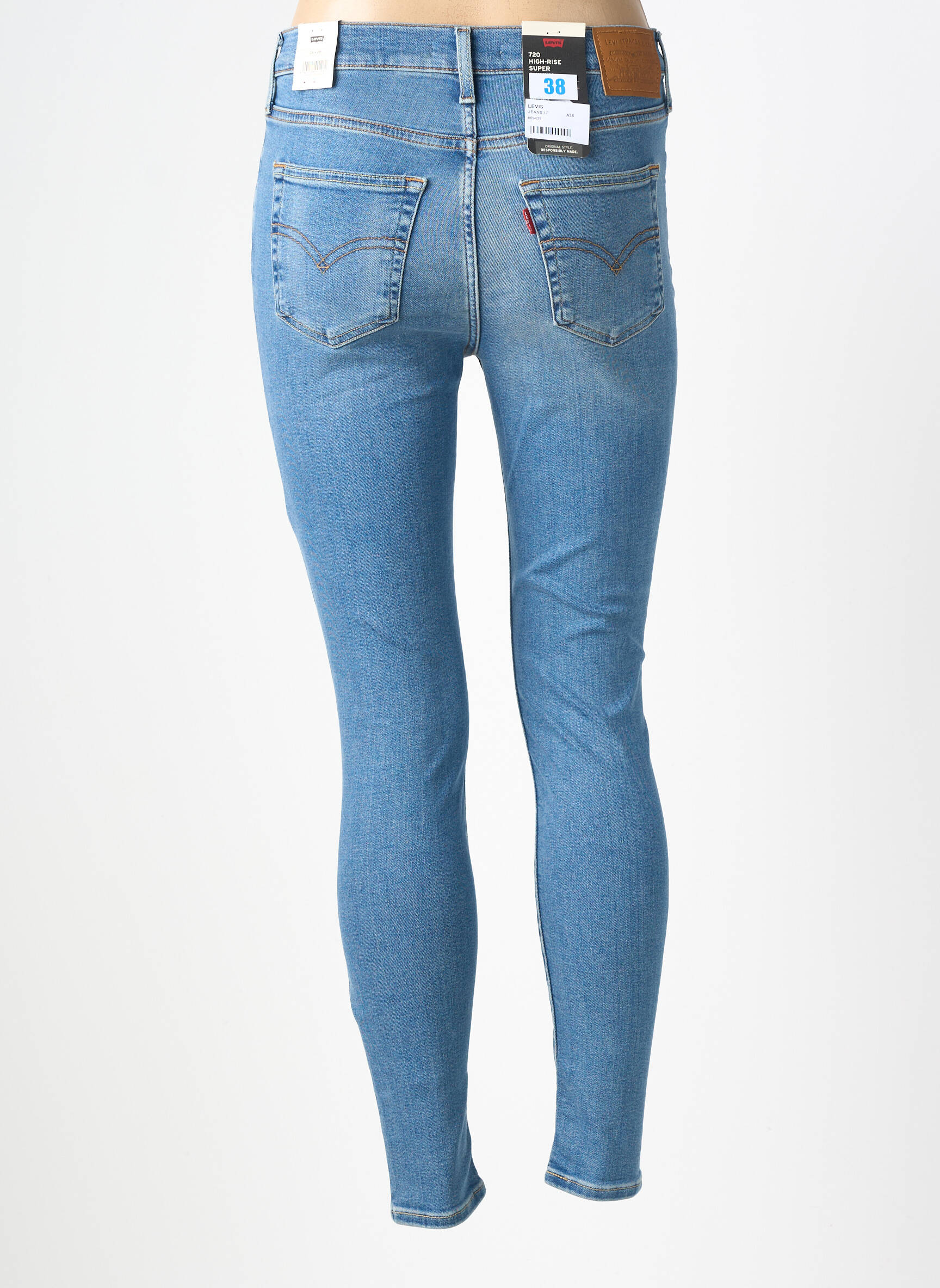 Blugi skinny efect uzat decolorat talie înaltă albastru LEVI'S femeie
