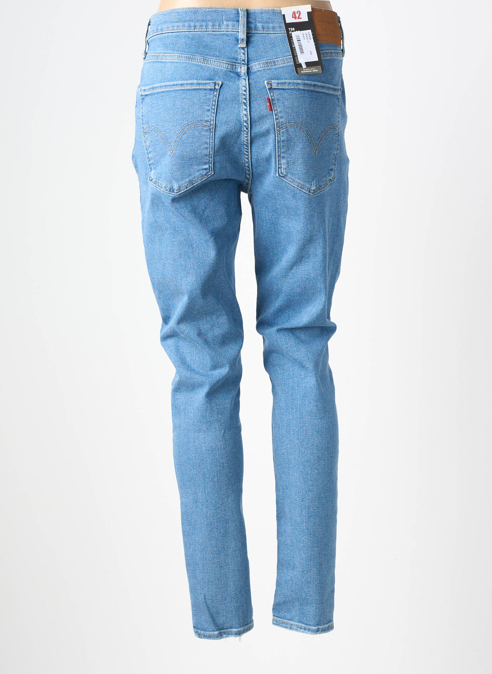 Blugi skinny efect uzat decolorat talie înaltă albastru LEVI'S femeie