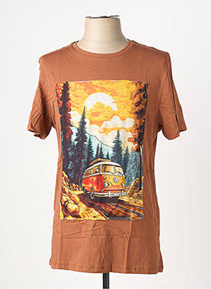Tricou broderie mâneci scurte maro OAKS VALLEY bărbat