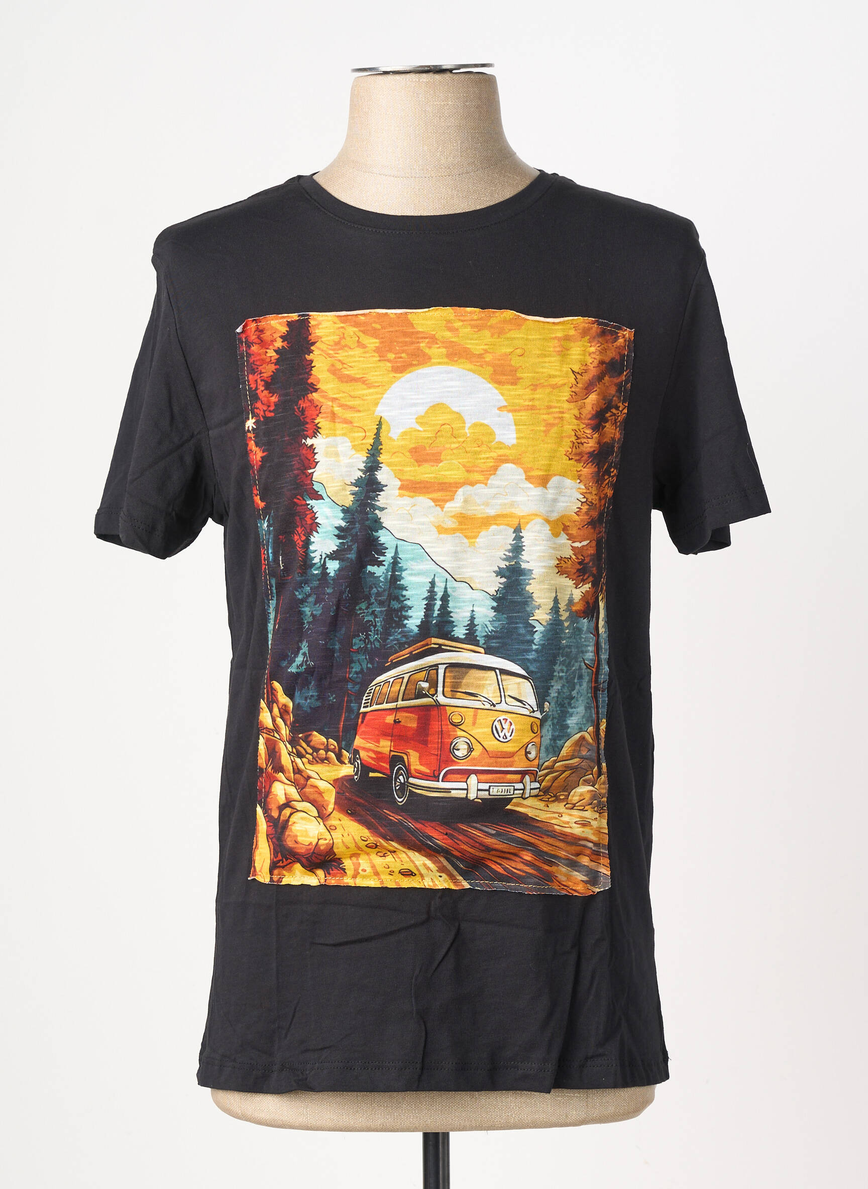 Tricou broderie mâneci scurte negru OAKS VALLEY bărbat