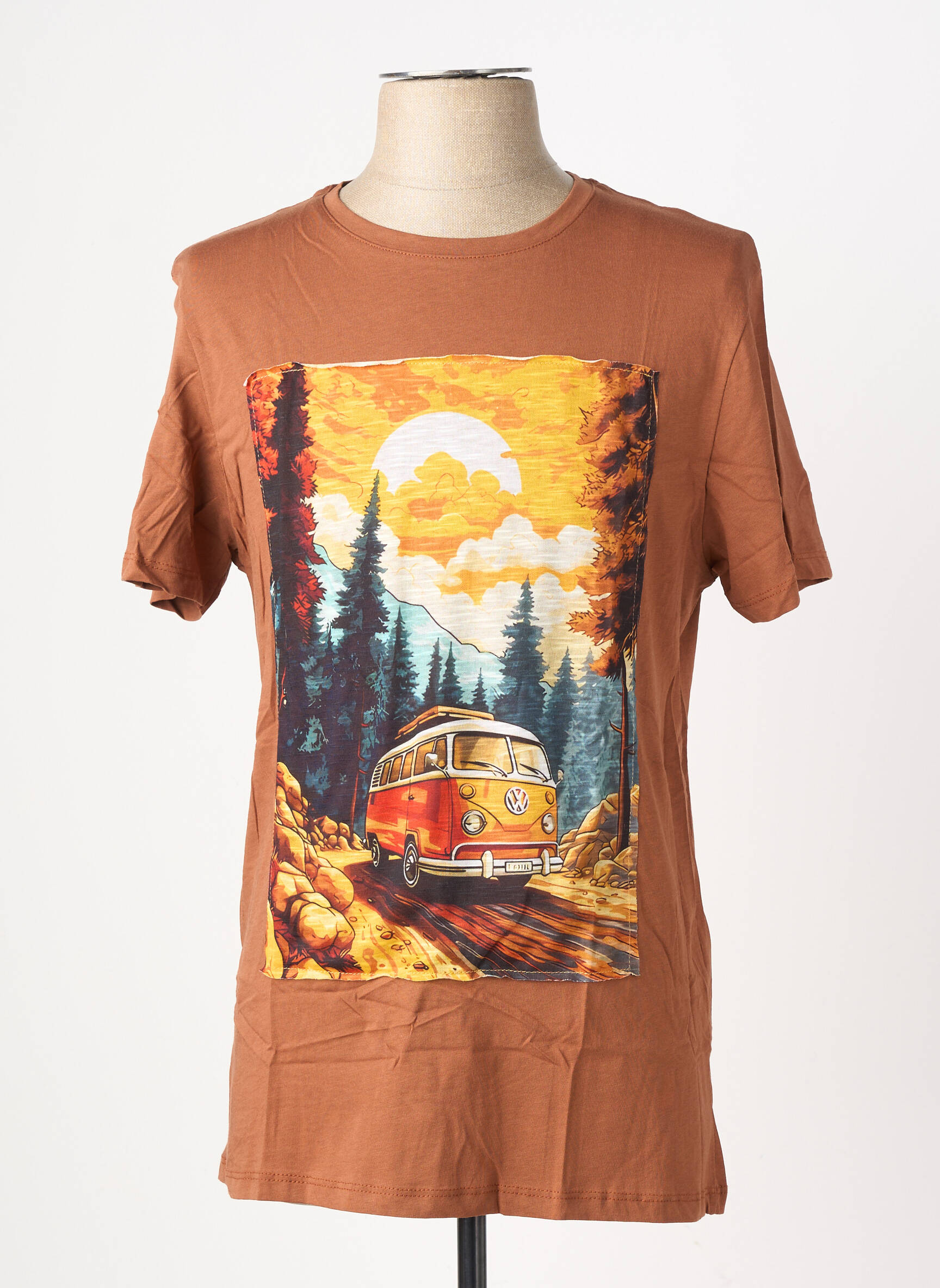 Tricou broderie mâneci scurte maro OAKS VALLEY bărbat