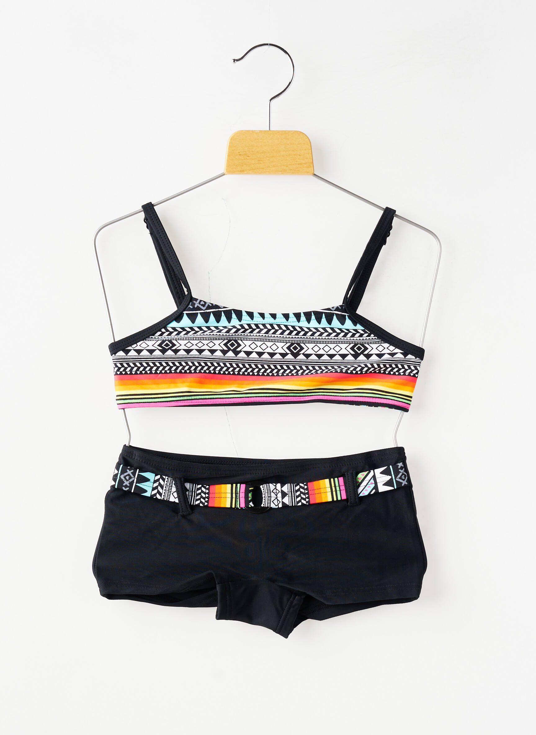 Costum de baie din două piese efect material satinat negru LAGON BLEU fată