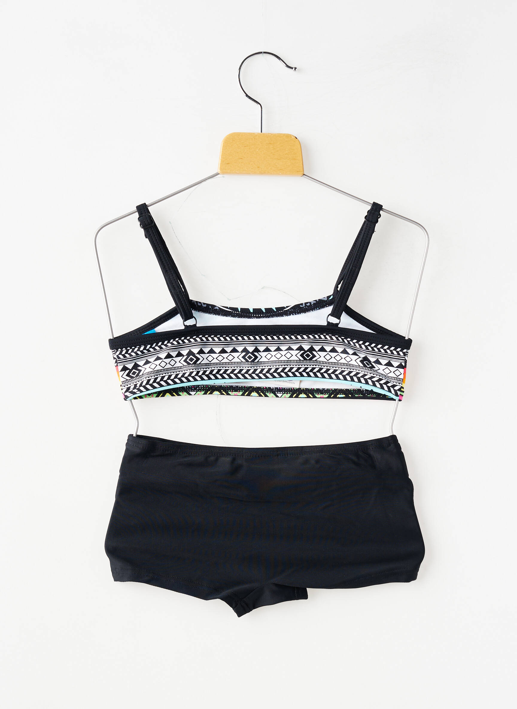 Costum de baie din două piese efect material satinat negru LAGON BLEU fată
