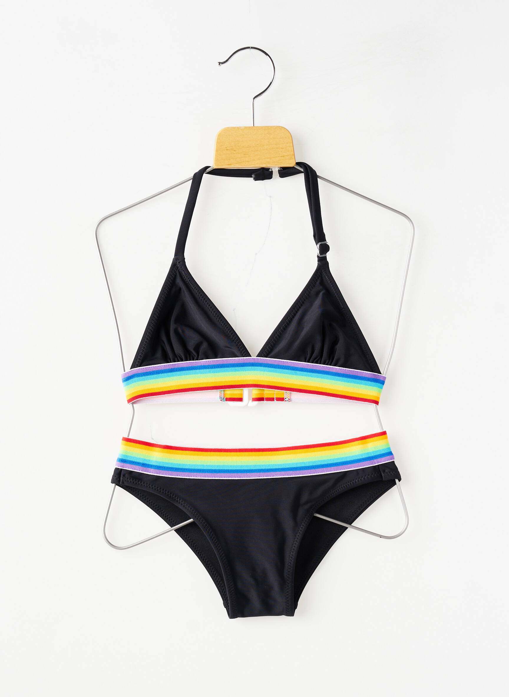 Costum de baie din două piese imprimeu dungi negru LAGON BLEU fată