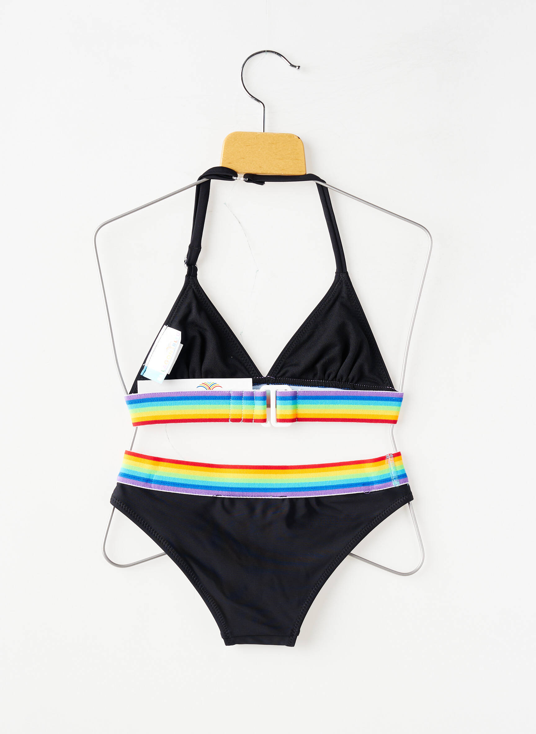 Costum de baie din două piese imprimeu dungi negru LAGON BLEU fată