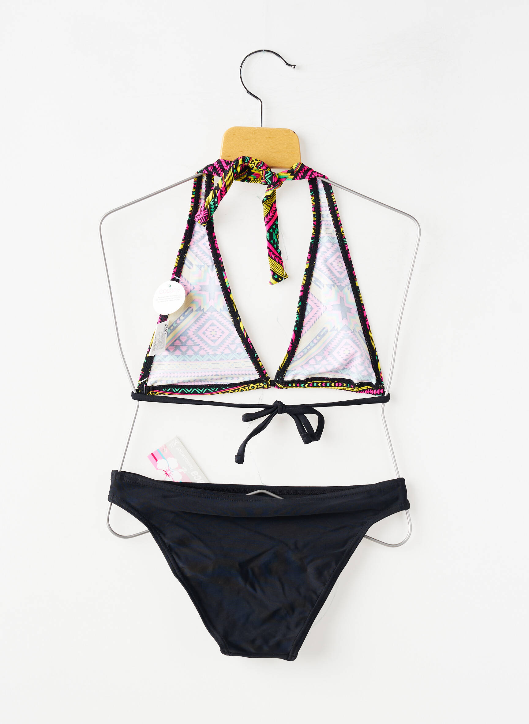Costum de baie din două piese elasticitate negru BEACHWEAR fată