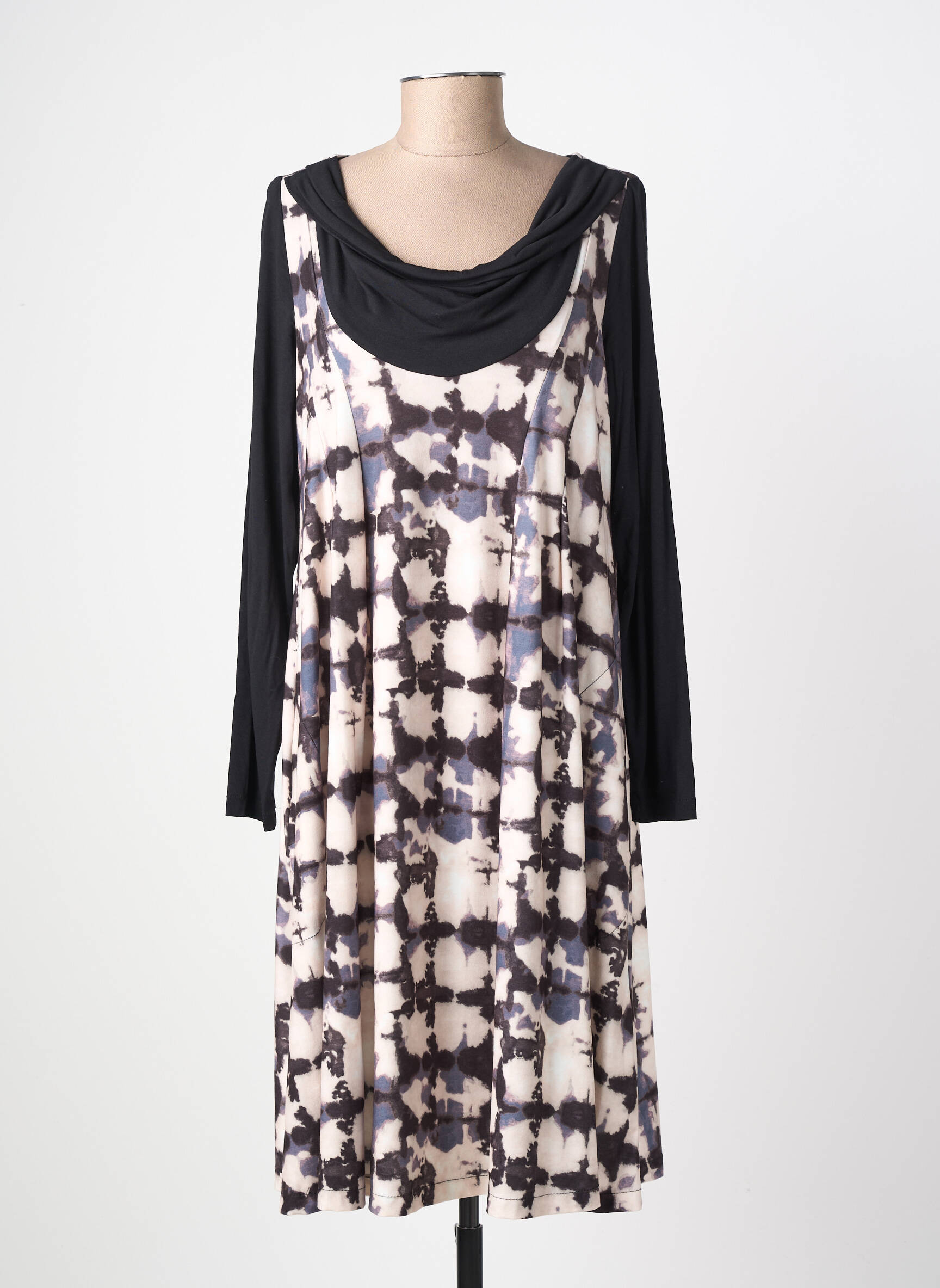 Rochie midi imprimeu fantezie mâneci lungi negru AN II VITO femeie