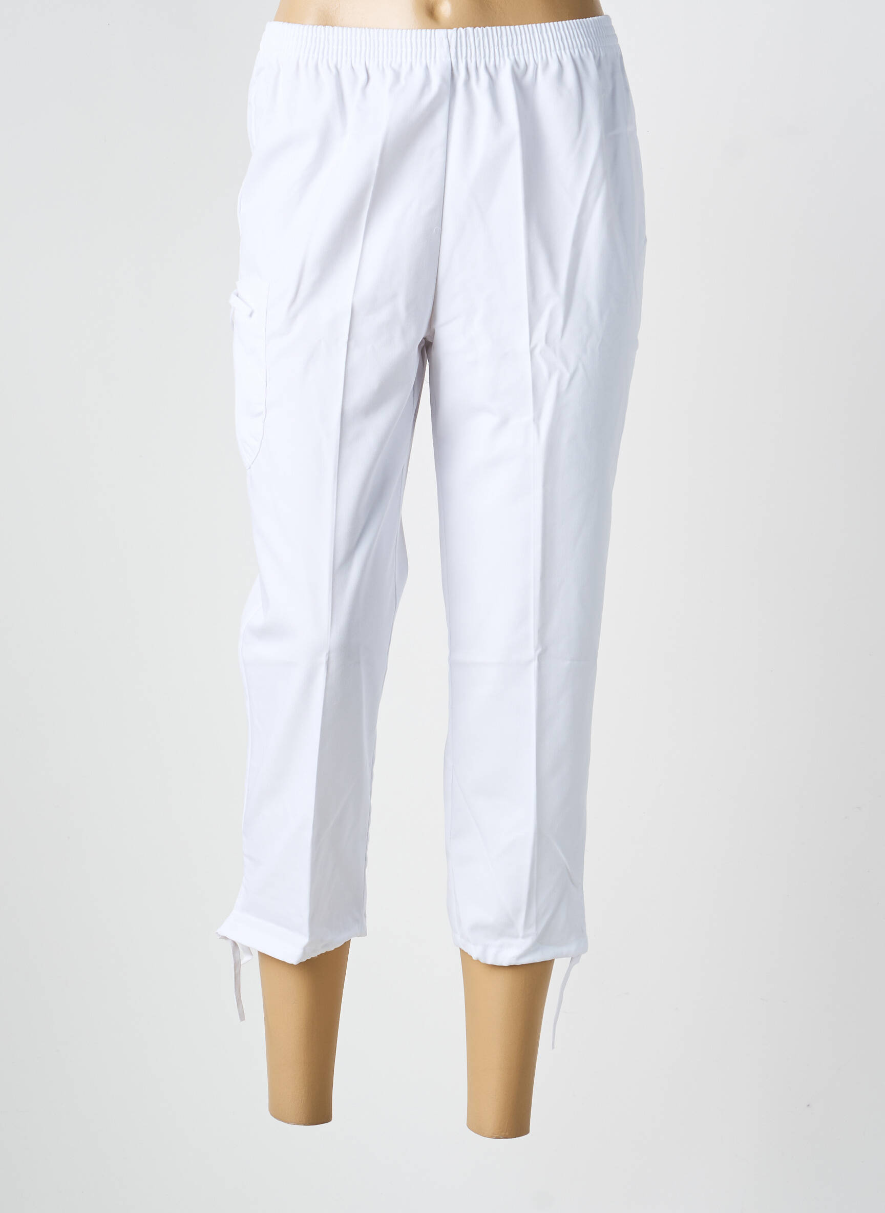 Pantalon trei sferturi talie elastică alb GEVANA femeie