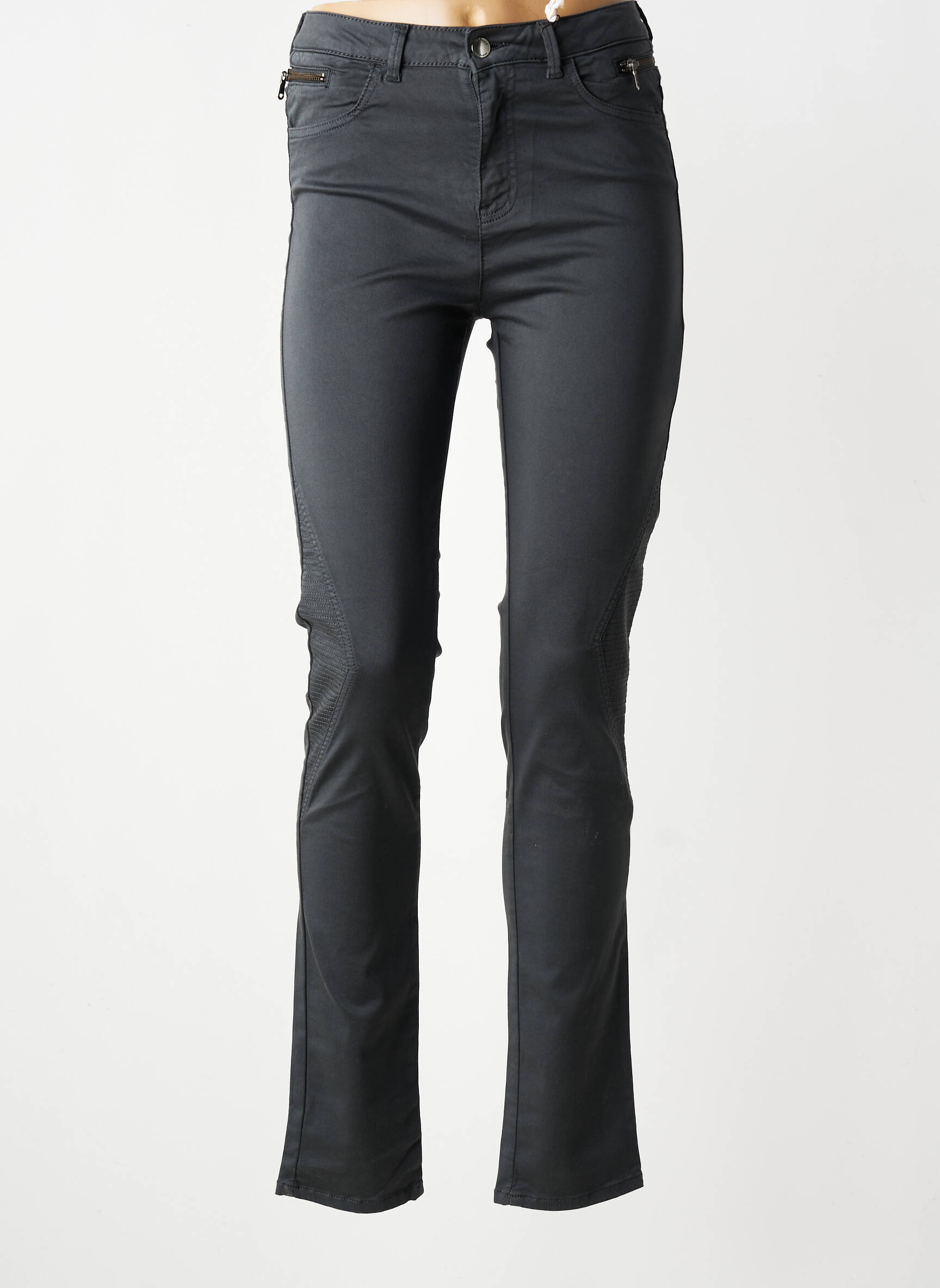 Pantalon slim țesătură poplin mărime normală gri KANOPE femeie