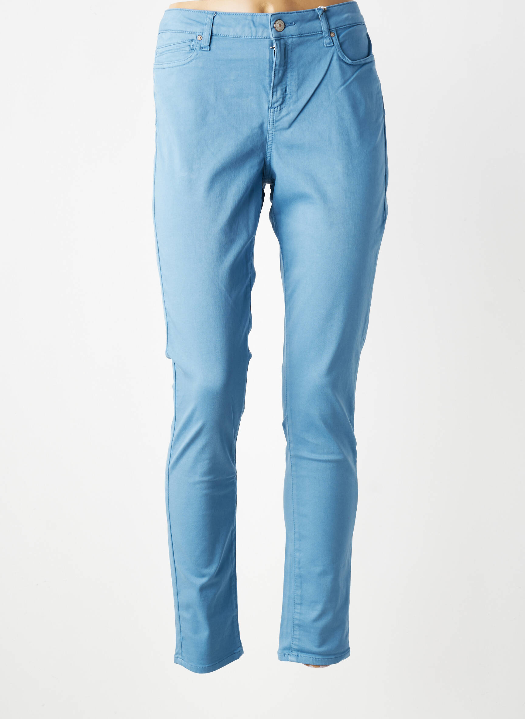 Pantalon slim țesătură poplin mărime normală albastru KANOPE femeie