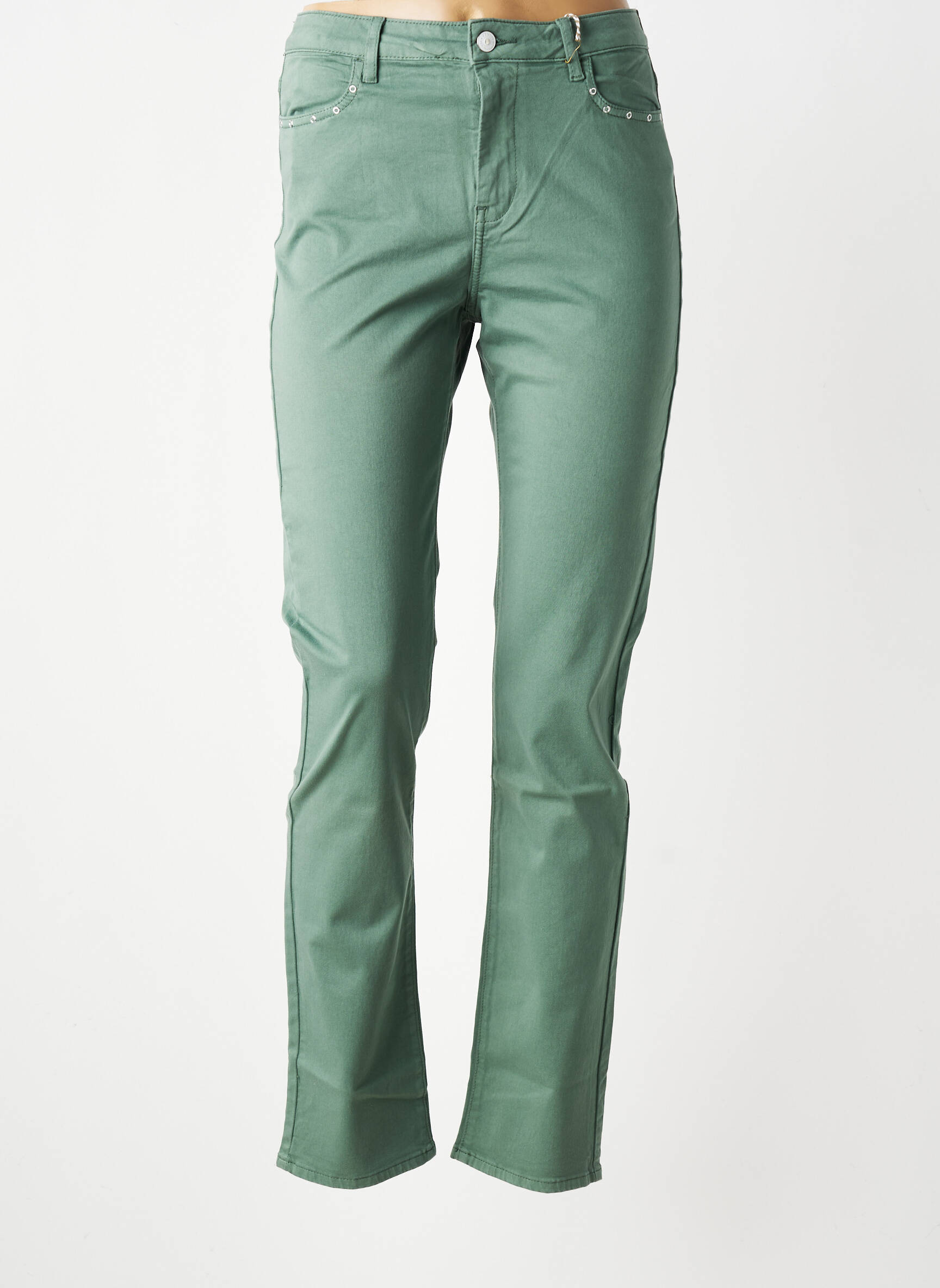 Pantalon slim țesătură poplin mărime normală verde KANOPE femeie