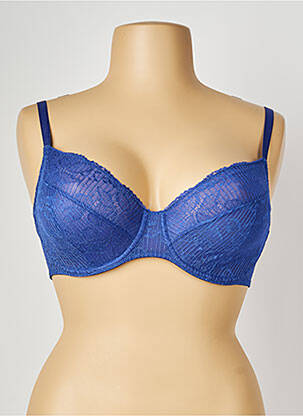 Sutien efect material satinat sutien cupe întregi cu decolteu înalt albastru PASSIONATA femeie