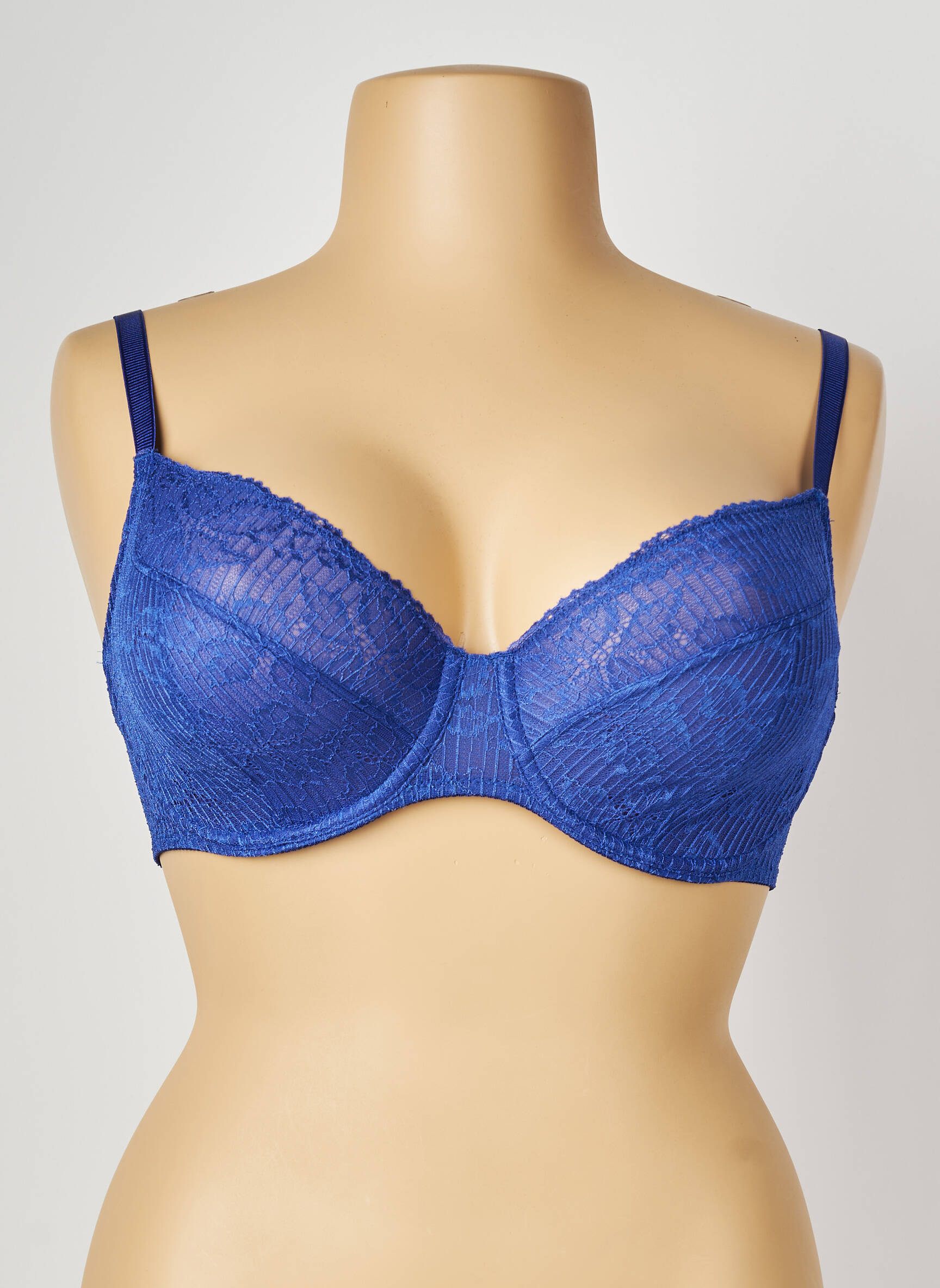 Sutien efect material satinat sutien cupe întregi cu decolteu înalt albastru PASSIONATA femeie