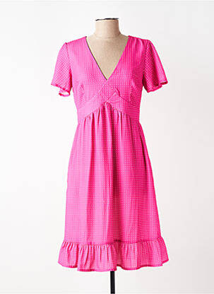 Rochie midi țesătură crep mâneci scurte roz TIMELESS femeie