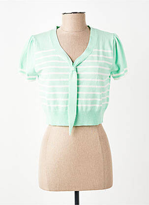 Pulover guler în v mâneci scurte verde BANNED femeie