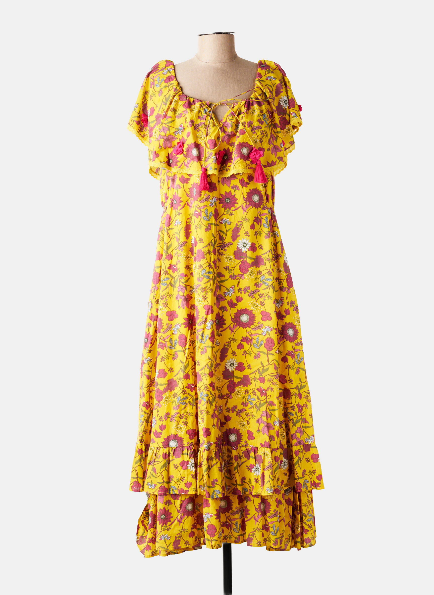Rochie lungă mâneci scurte mâneci scurte galben RHUM RAISIN femeie