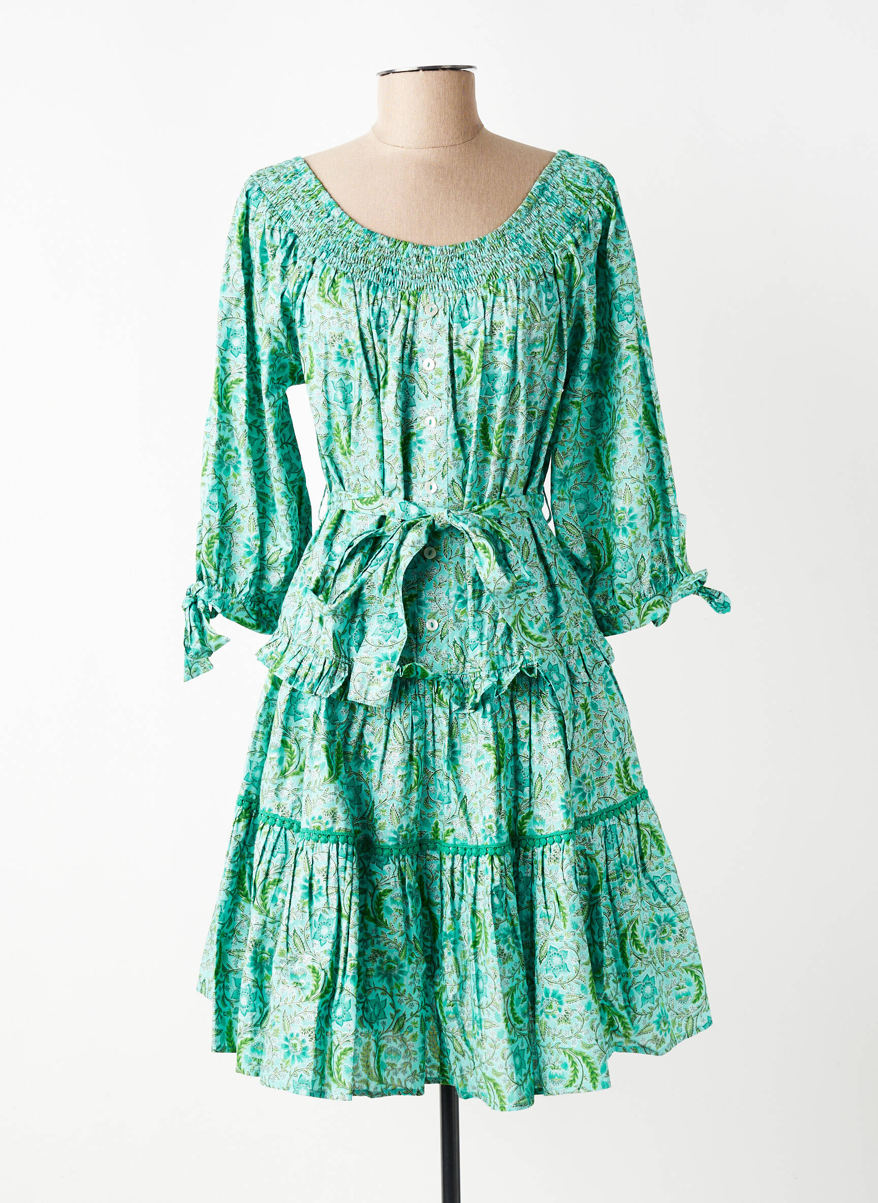 Rochie midi mâneci 3/4 mâneci 3/4 verde RHUM RAISIN femeie