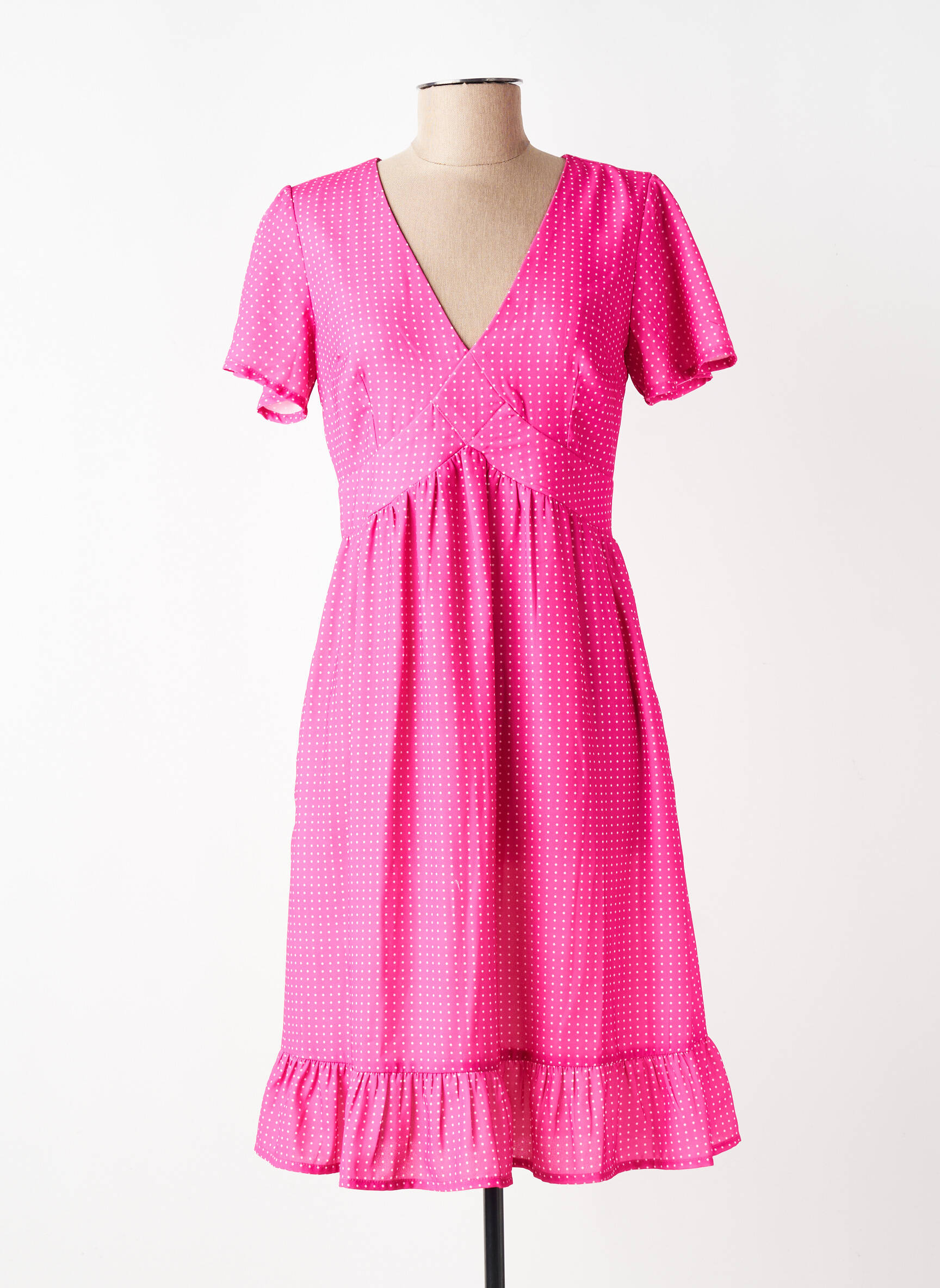 Rochie midi țesătură crep mâneci scurte roz TIMELESS femeie