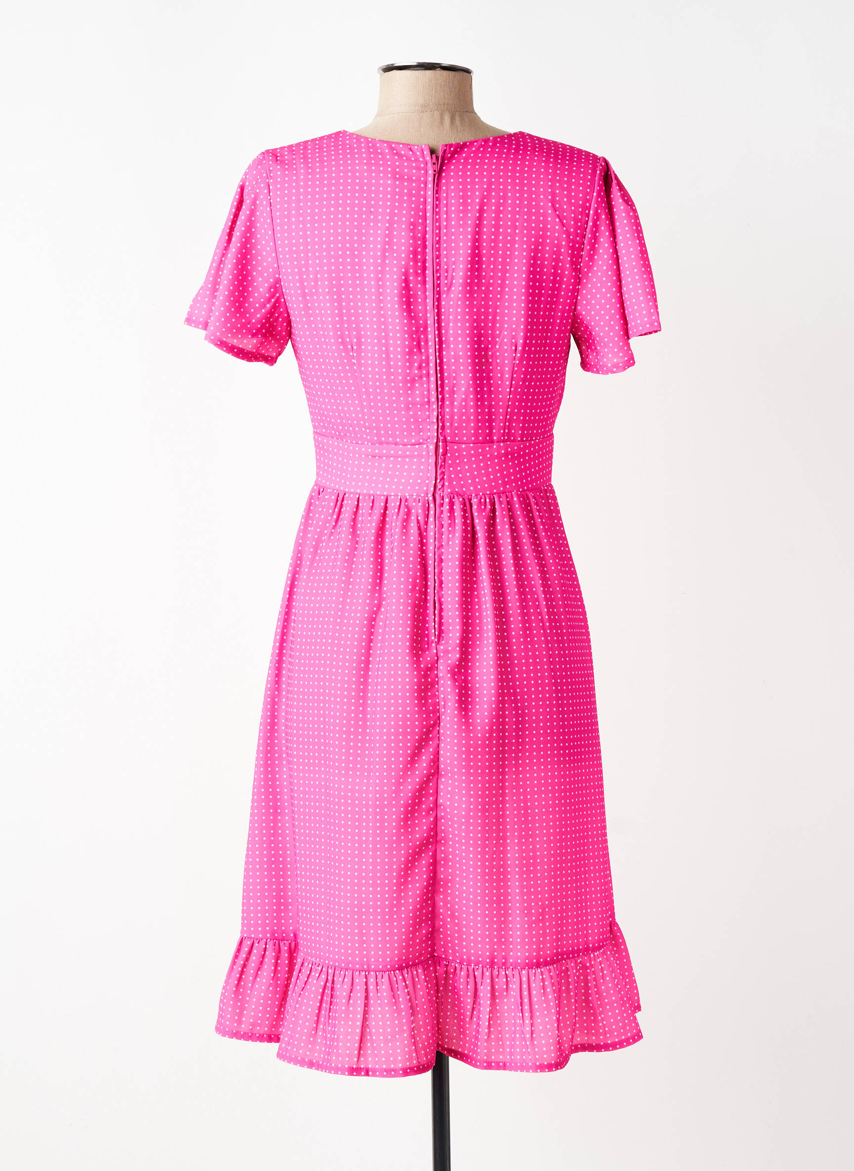 Rochie midi țesătură crep mâneci scurte roz TIMELESS femeie