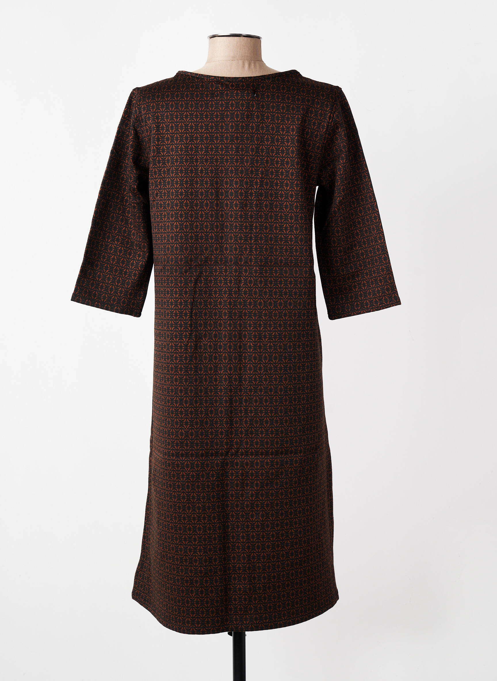 Rochie lungă imprimeu fantezie mâneci 3/4 maro COUTURIST femeie