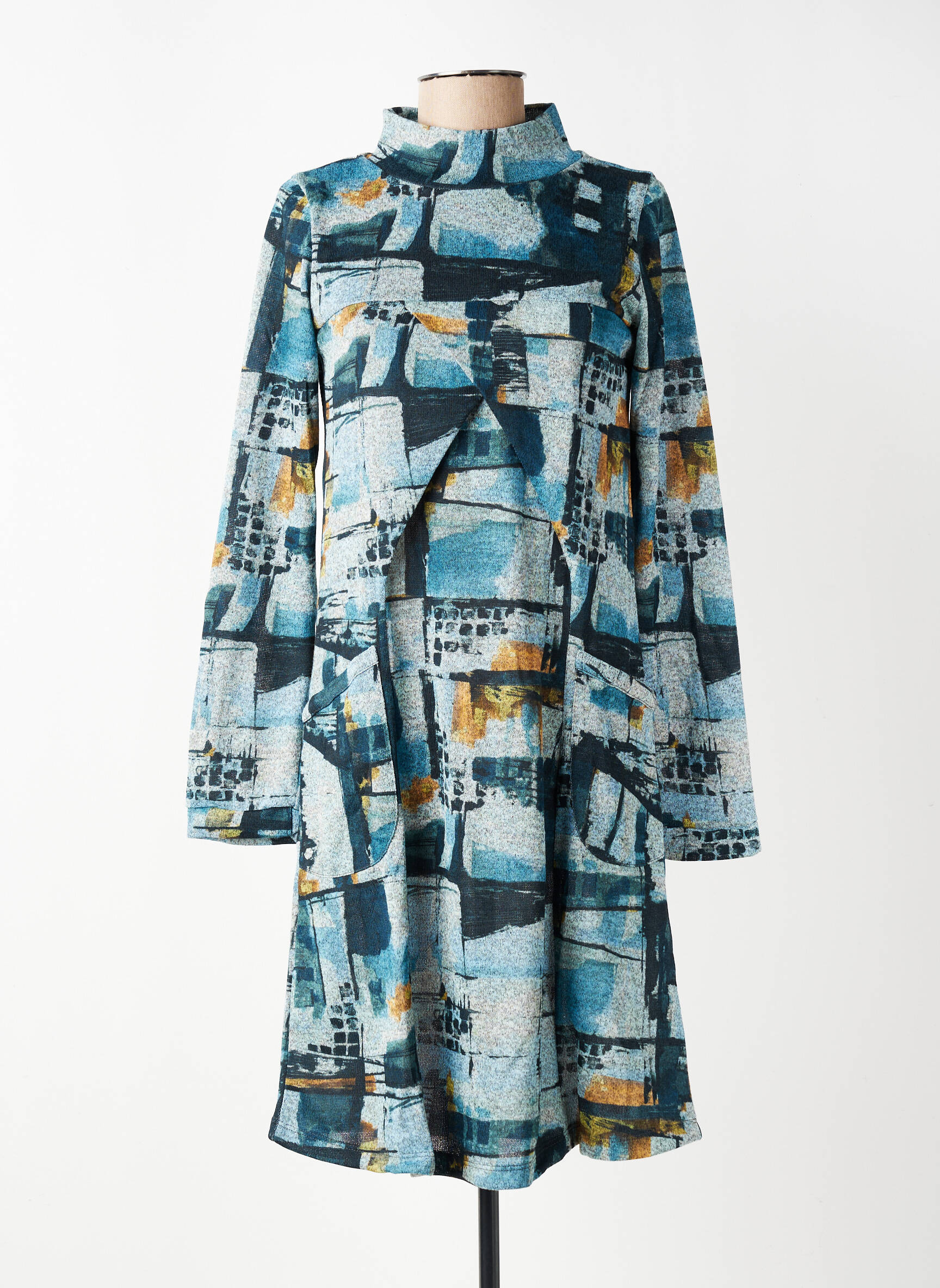 Rochie midi imprimeu fantezie mâneci lungi albastru COUTURIST femeie