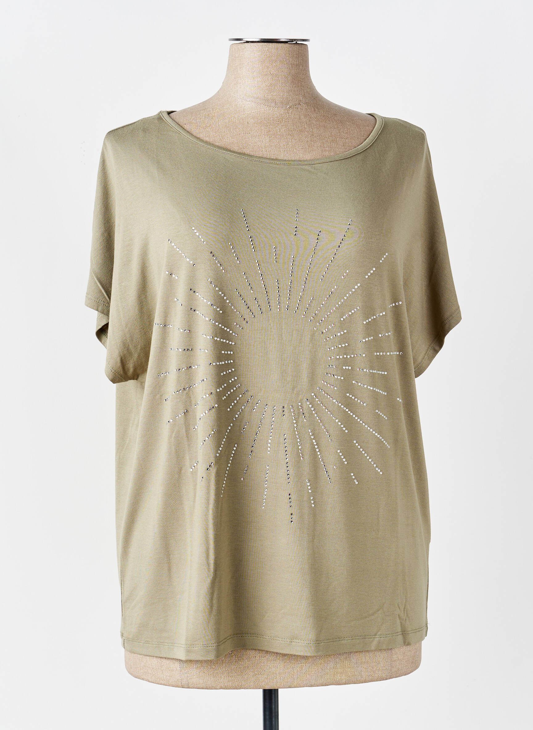 Tricou serigrafie cu strasuri mâneci scurte verde MARBLE femeie