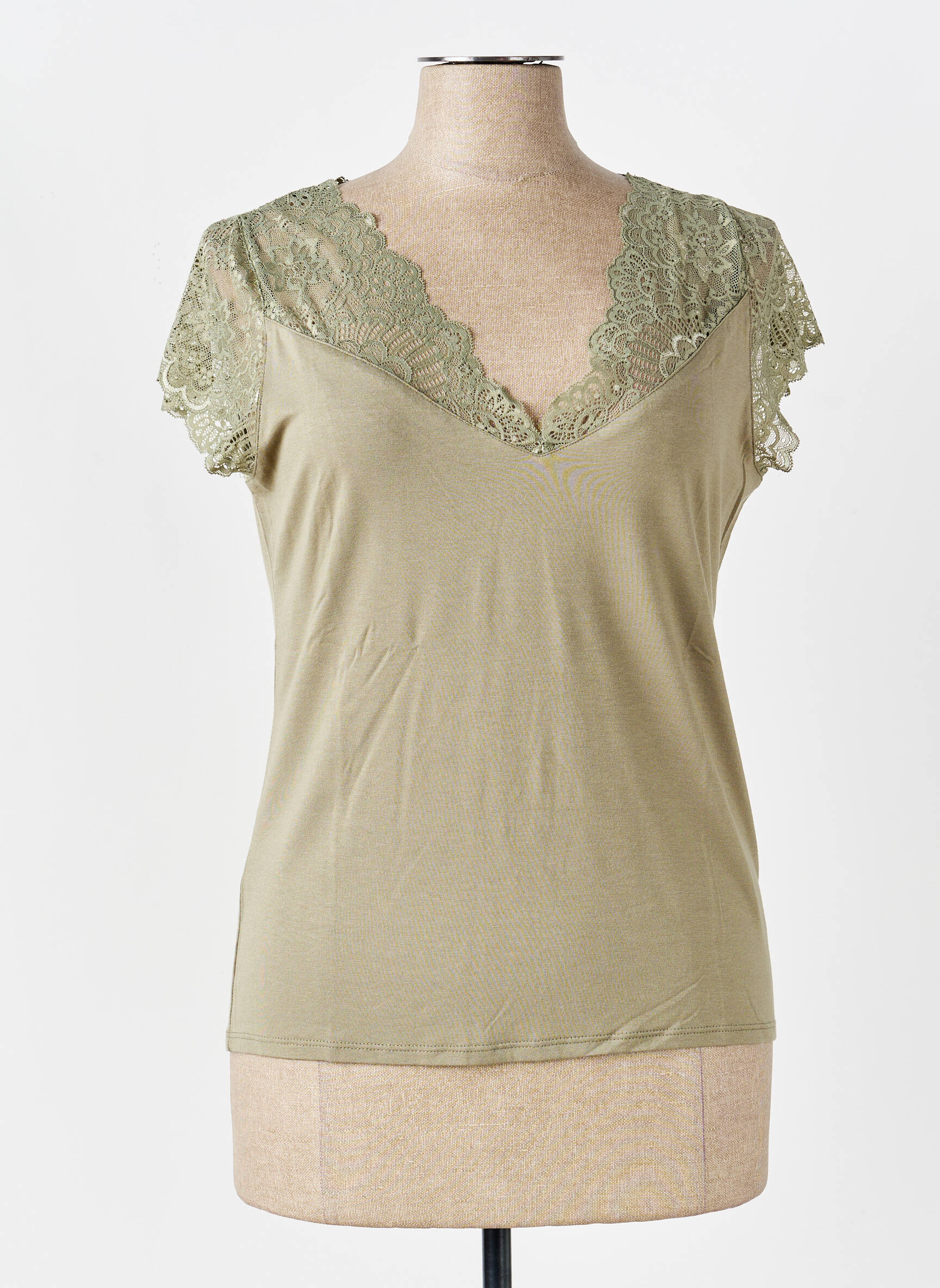 Top țesătură jersey mâneci scurte verde MARBLE femeie
