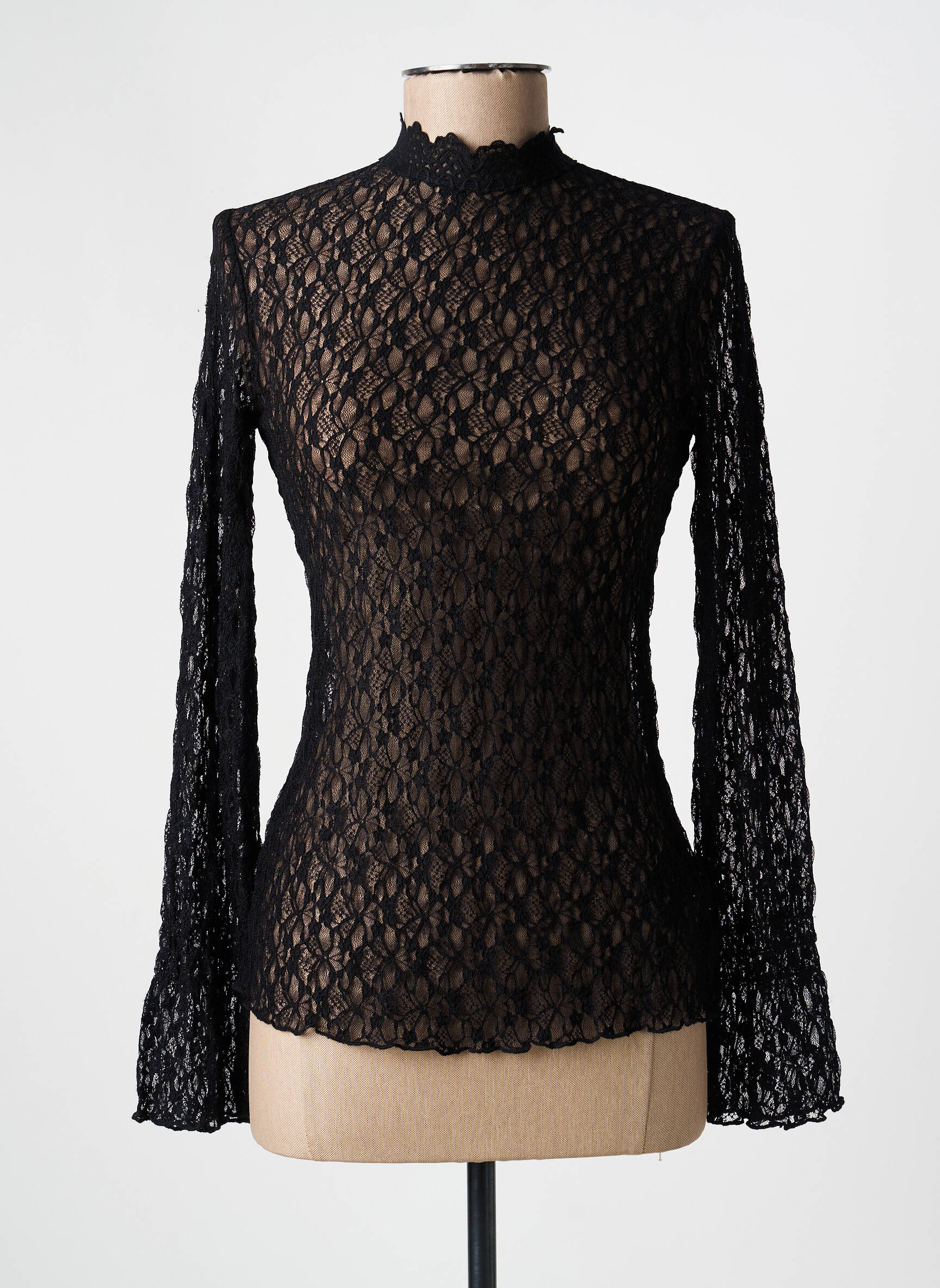 Top elasticitate mâneci lungi negru NÜ femeie