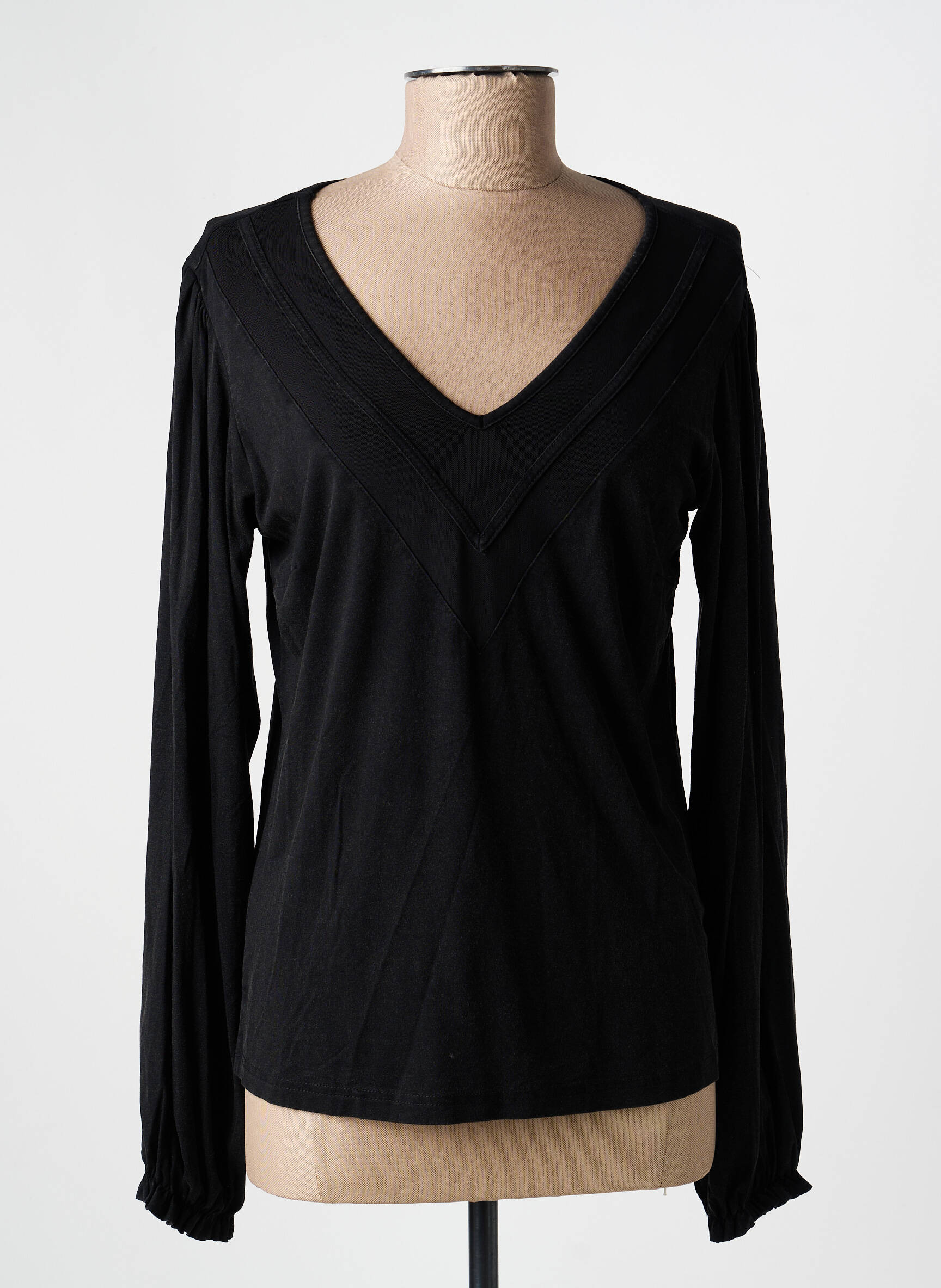 Top elasticitate mâneci lungi negru NÜ femeie