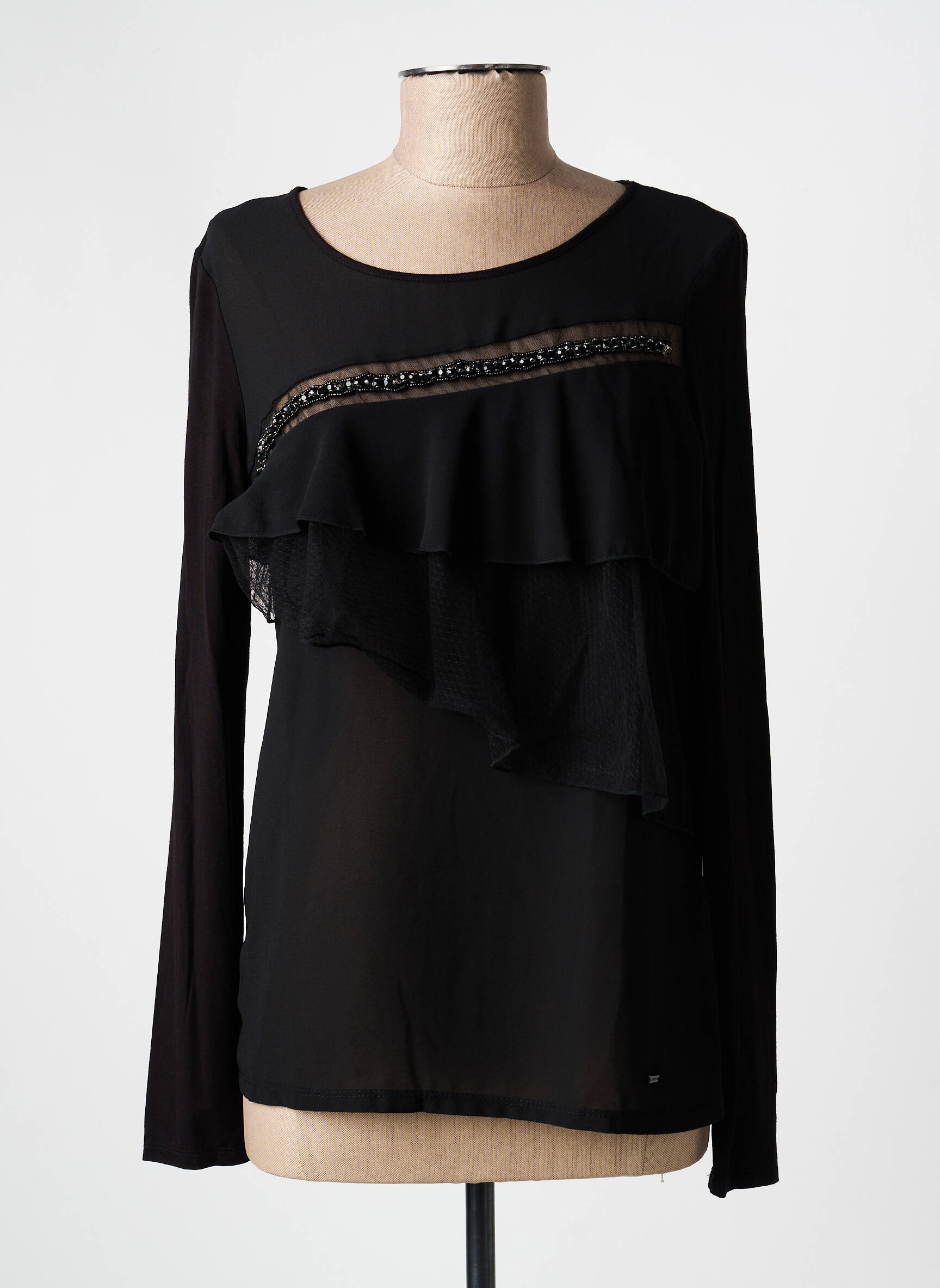 Top elasticitate mâneci lungi negru GAUDI femeie