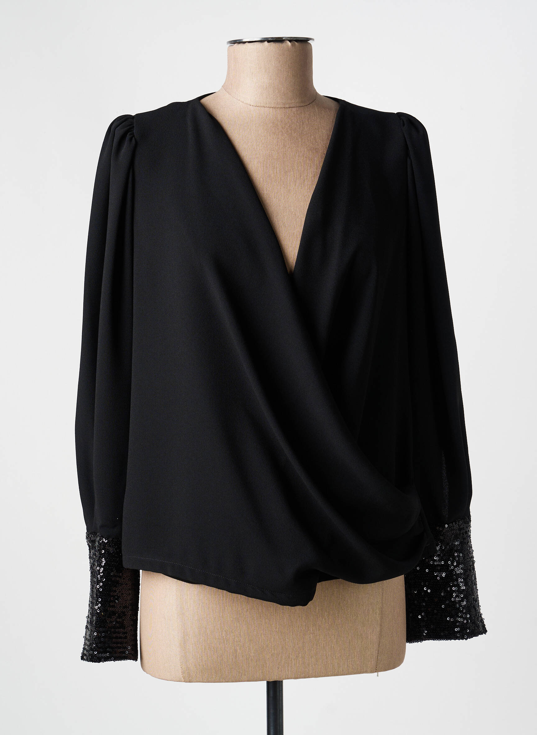 Top țesătură crep mâneci lungi negru ACCESS femeie