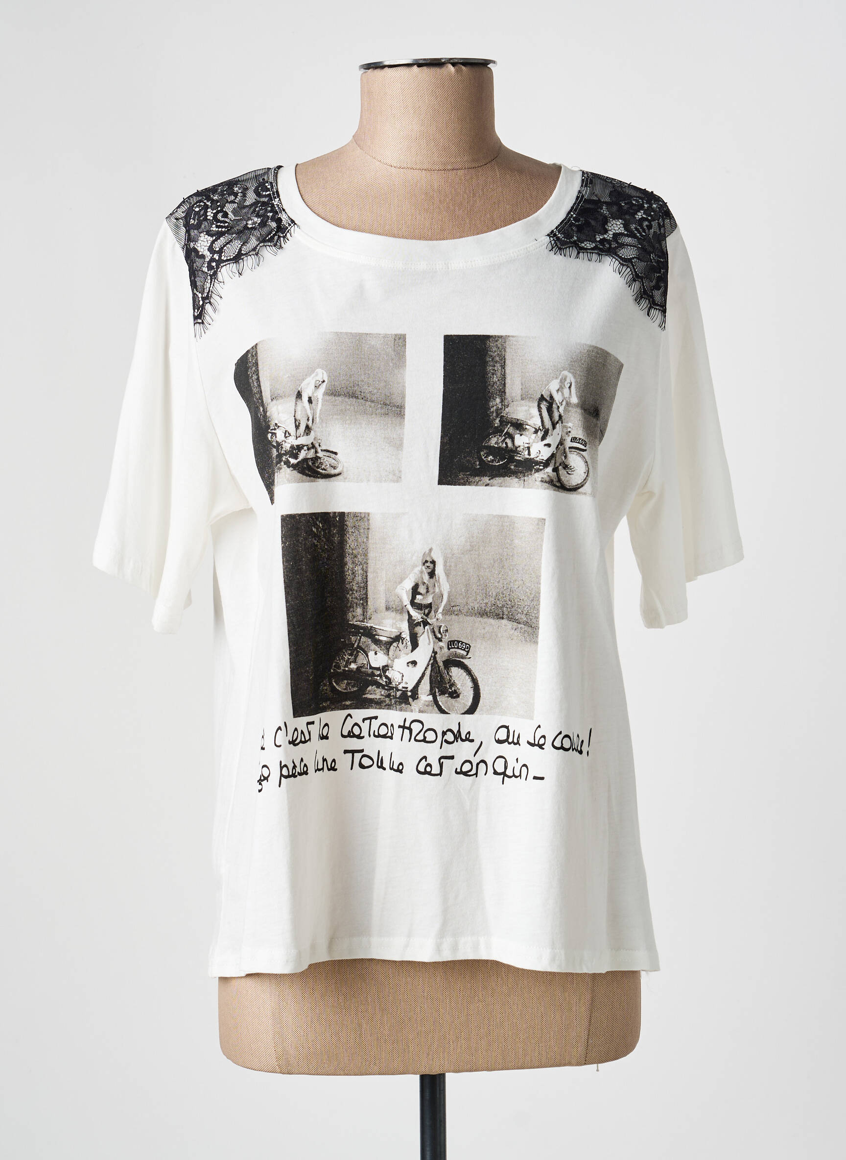 Tricou imprimeu fantezie mâneci scurte alb BRIGITTE BARDOT femeie