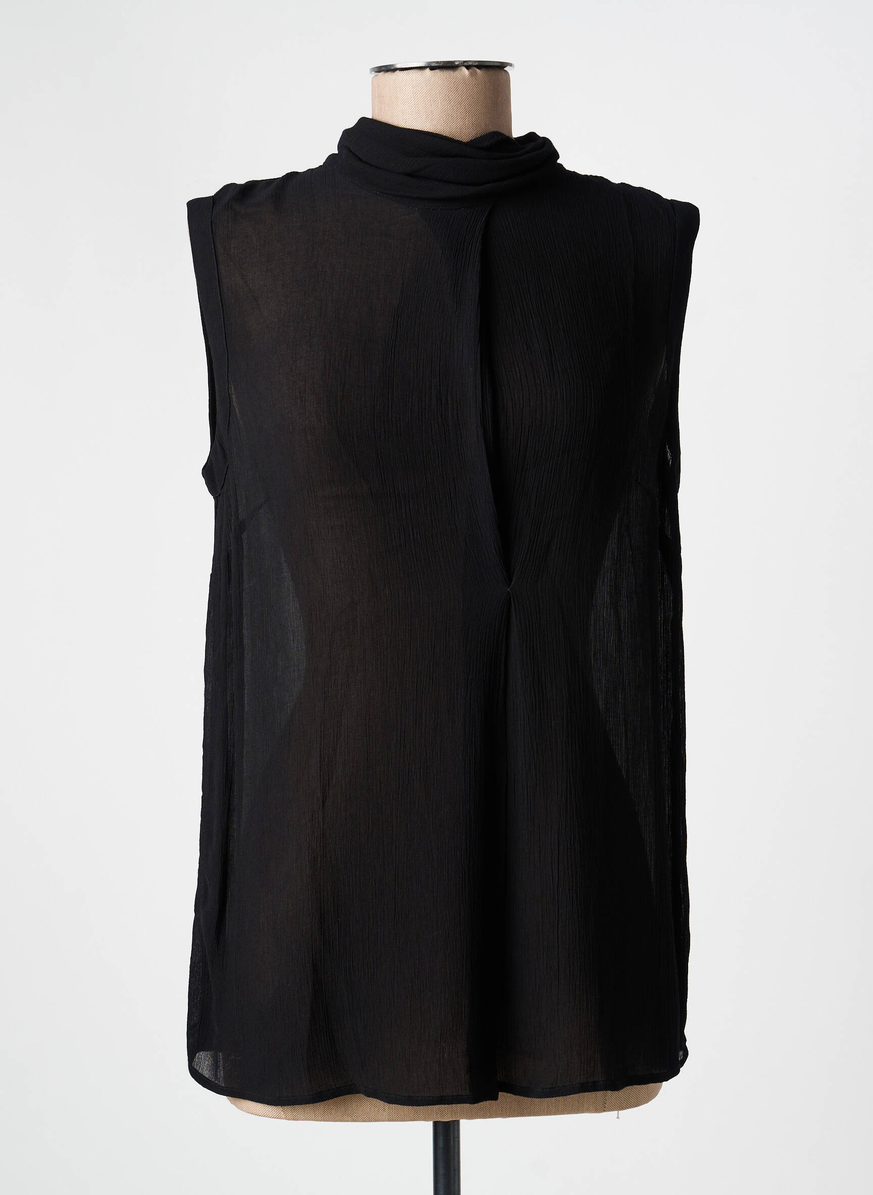 Top țesătură crep fără mâneci negru 0039 ITALY femeie