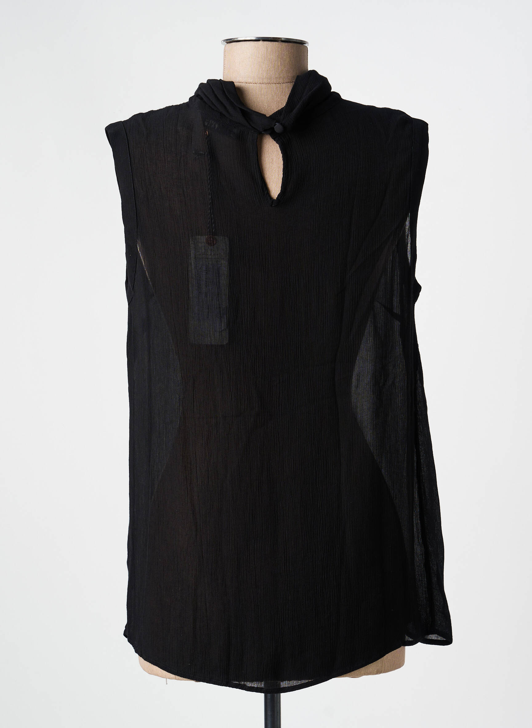 Top țesătură crep fără mâneci negru 0039 ITALY femeie