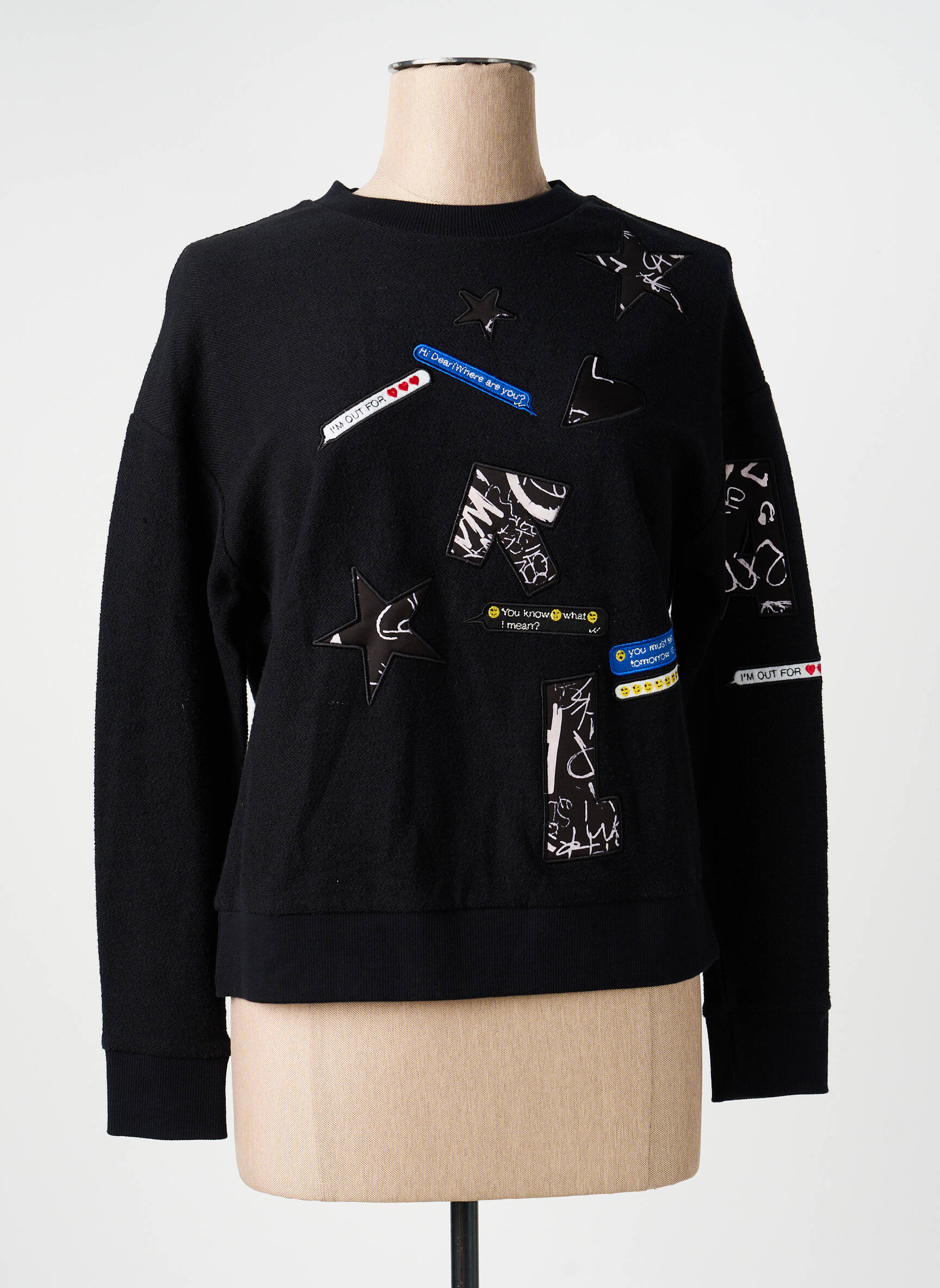 Hanorac broderie mâneci lungi negru SISLEY femeie