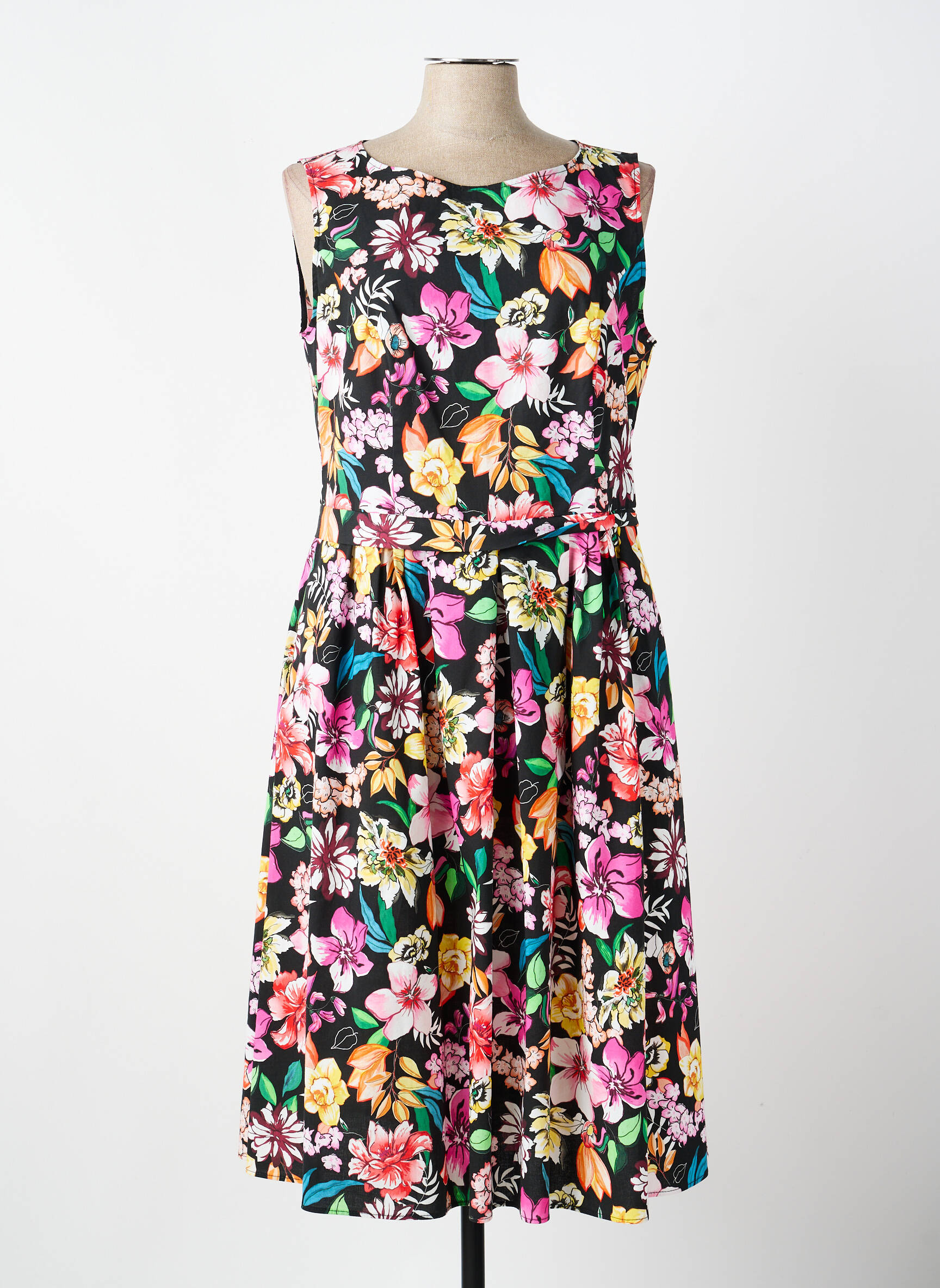 Rochie midi imprimeu floral fără mâneci negru VERA MONT femeie