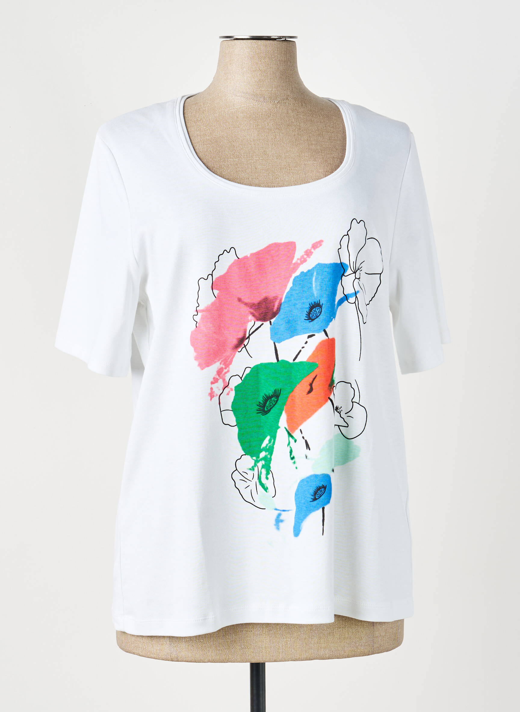 Tricou serigrafie mâneci scurte alb MARBLE femeie