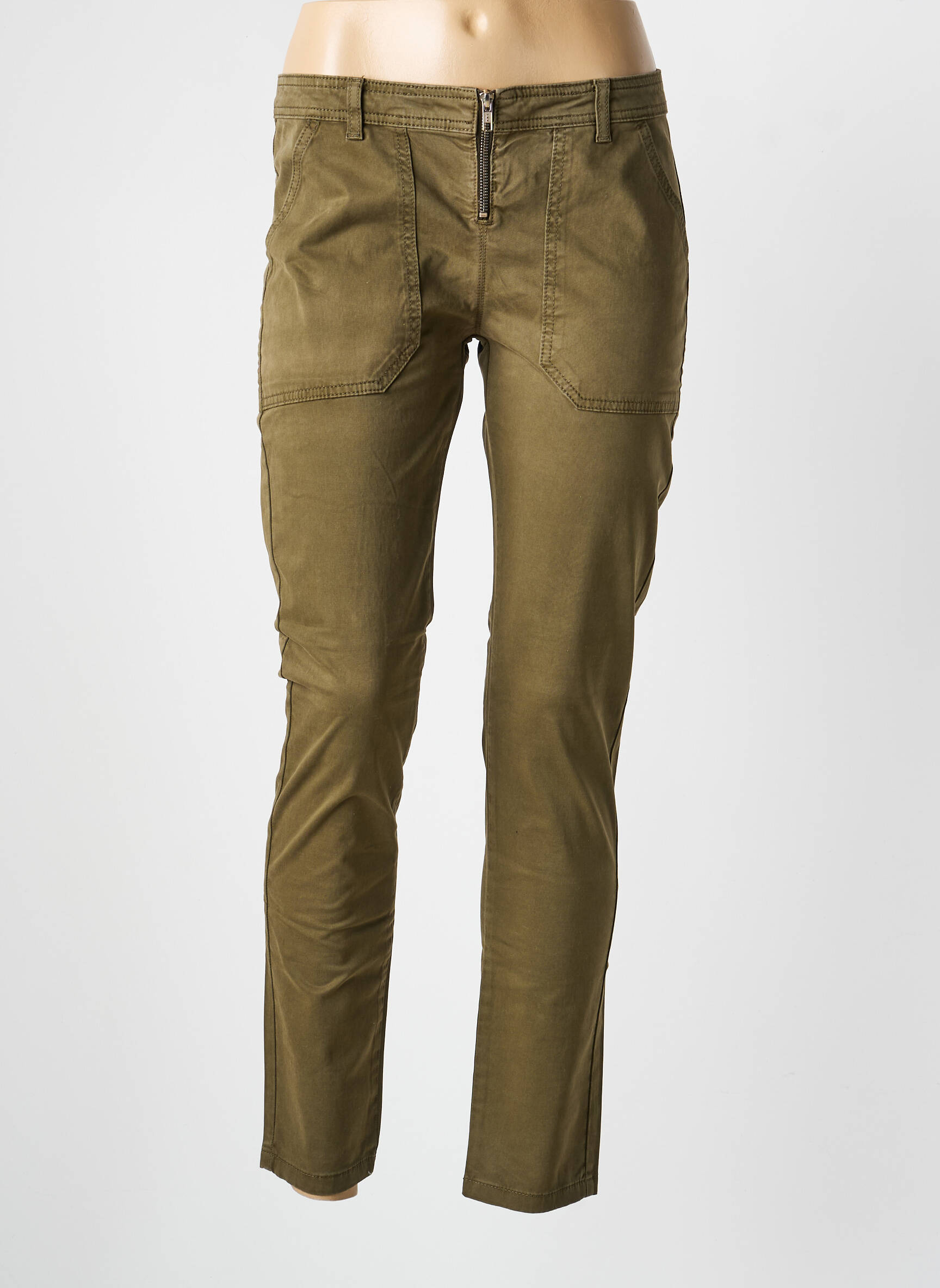 Pantalon slim buzunare verde BELAIR femeie